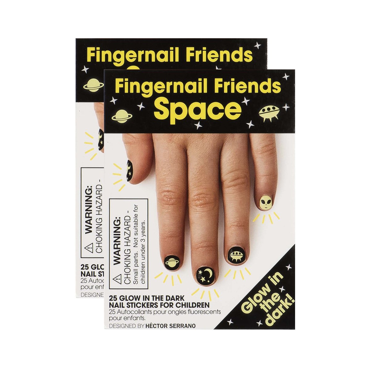 Fingernail Friends Colorful Nail Stickers for Kids - Glow in The Dark Space Design (50pcs) | Fun Nail Art Decals for Parties, Halloween & Sleepovers
