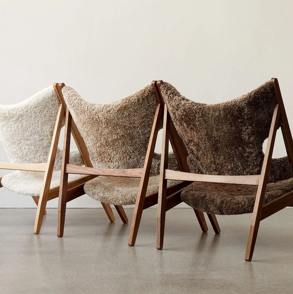 AUDO CPH Knitting Lounge Chair with Natural Oak Base & Sheepskin - Modern Scandinavian Design for Living Room, Bedroom, or Office - Cozy Reading Nook & Relaxation Furniture
