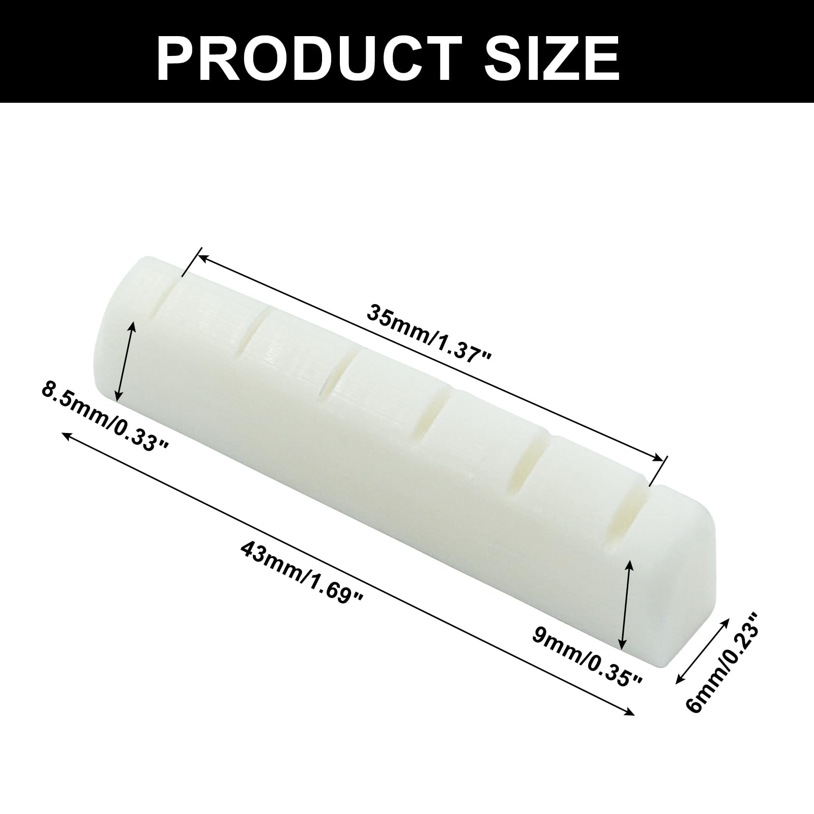 Premium 6-String Electric Guitar Bone Nut - 43mm Slotted Nut for LP Style & Acoustic Guitars - White (43x9x6mm) - Perfect for Enhanced Tone & Sustain in Rock, Blues & Studio Recording