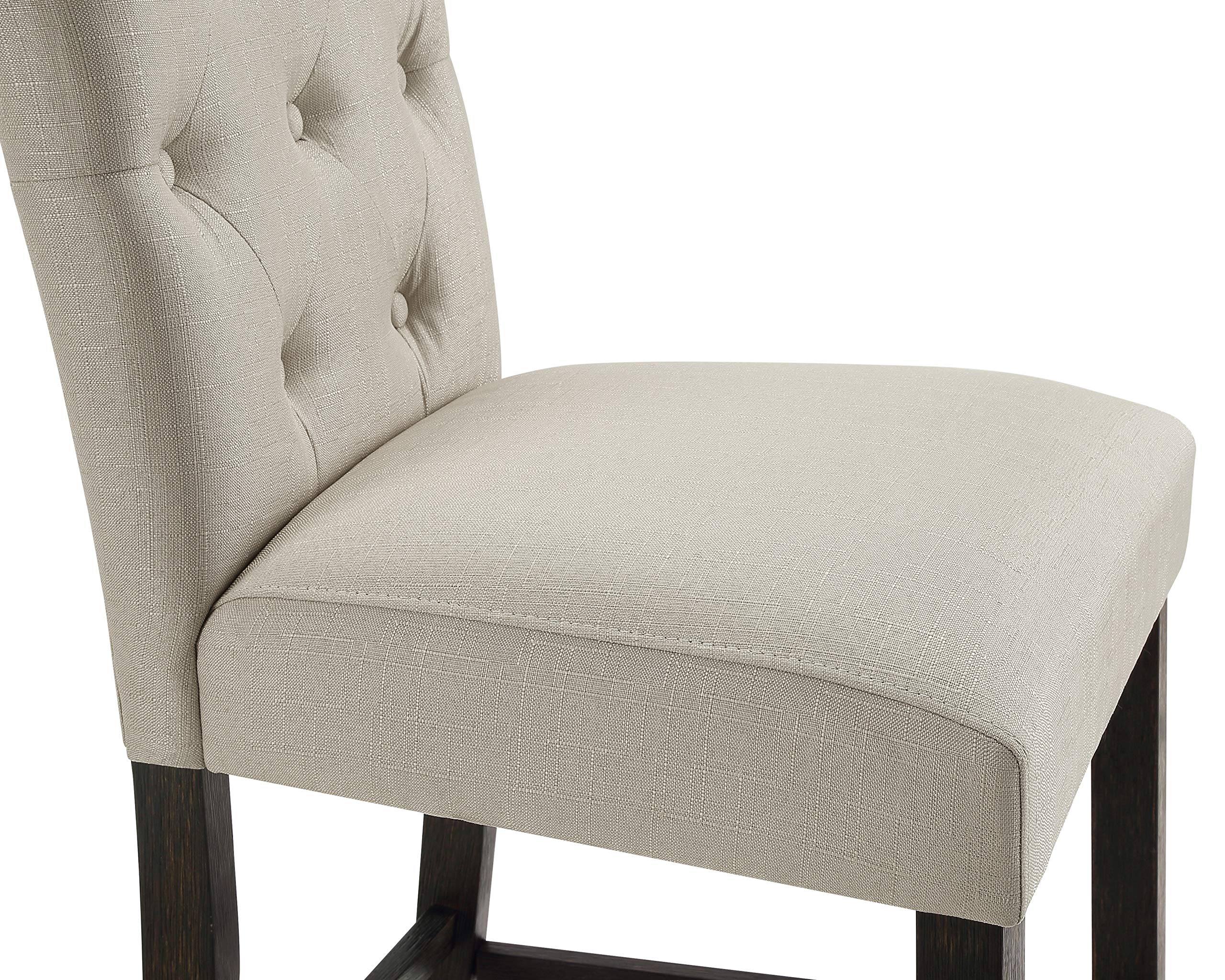 Roundhill Furniture Hendley Solid Wood Tufted Bar Stools, Set of 2, Tan - Perfect for Kitchen Islands, Breakfast Bars & Home Pub Decor