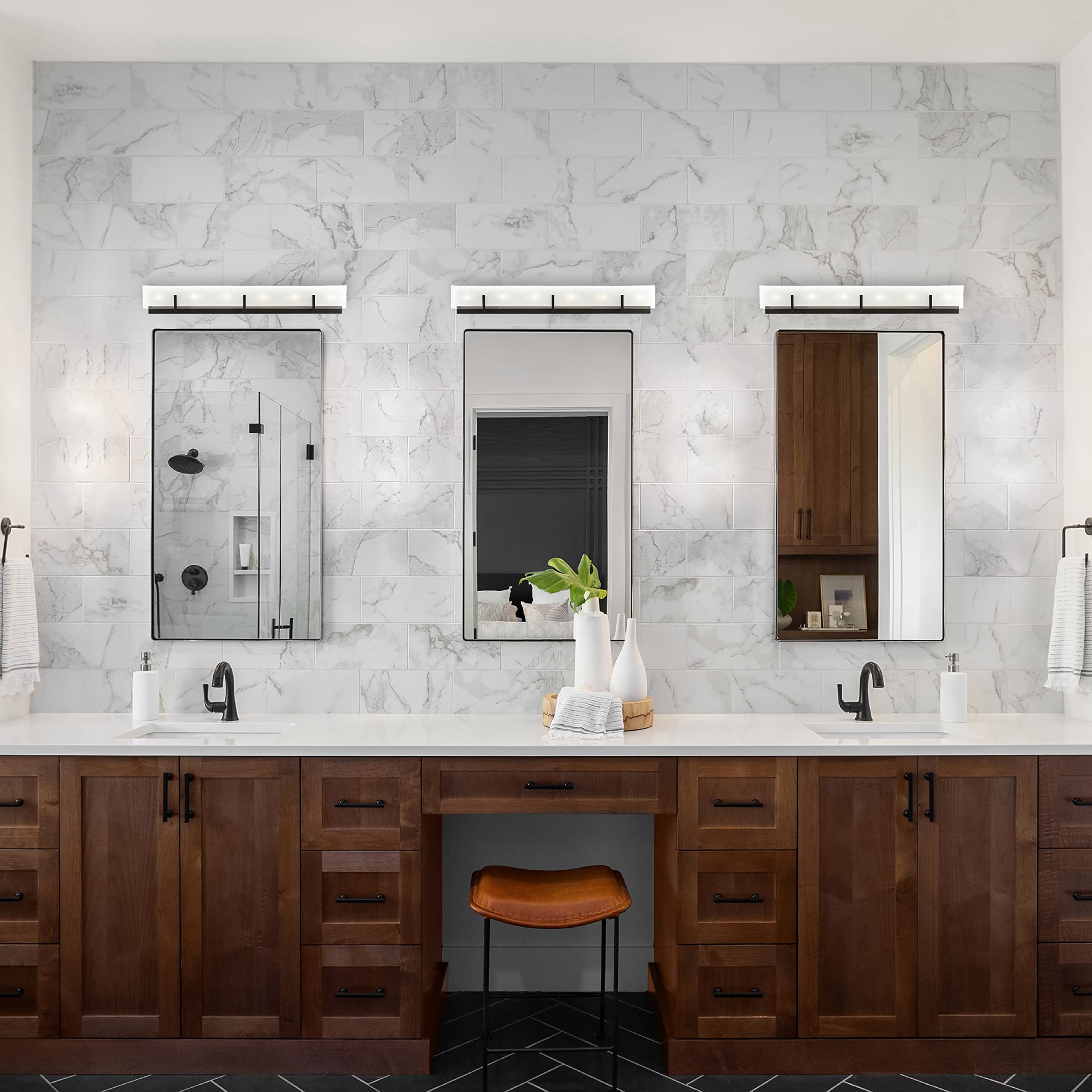 Generation Lighting 6-Light Syll Bath Fixture Wall Lamp in Midnight Black (Model 4430806-112) | Modern Bathroom Vanity Lighting Fixture for Home Decor | Compatible with E12 Candelabra & LED Bulbs | Perfect for Bathroom, Powder Room & Dressing Room Illumination