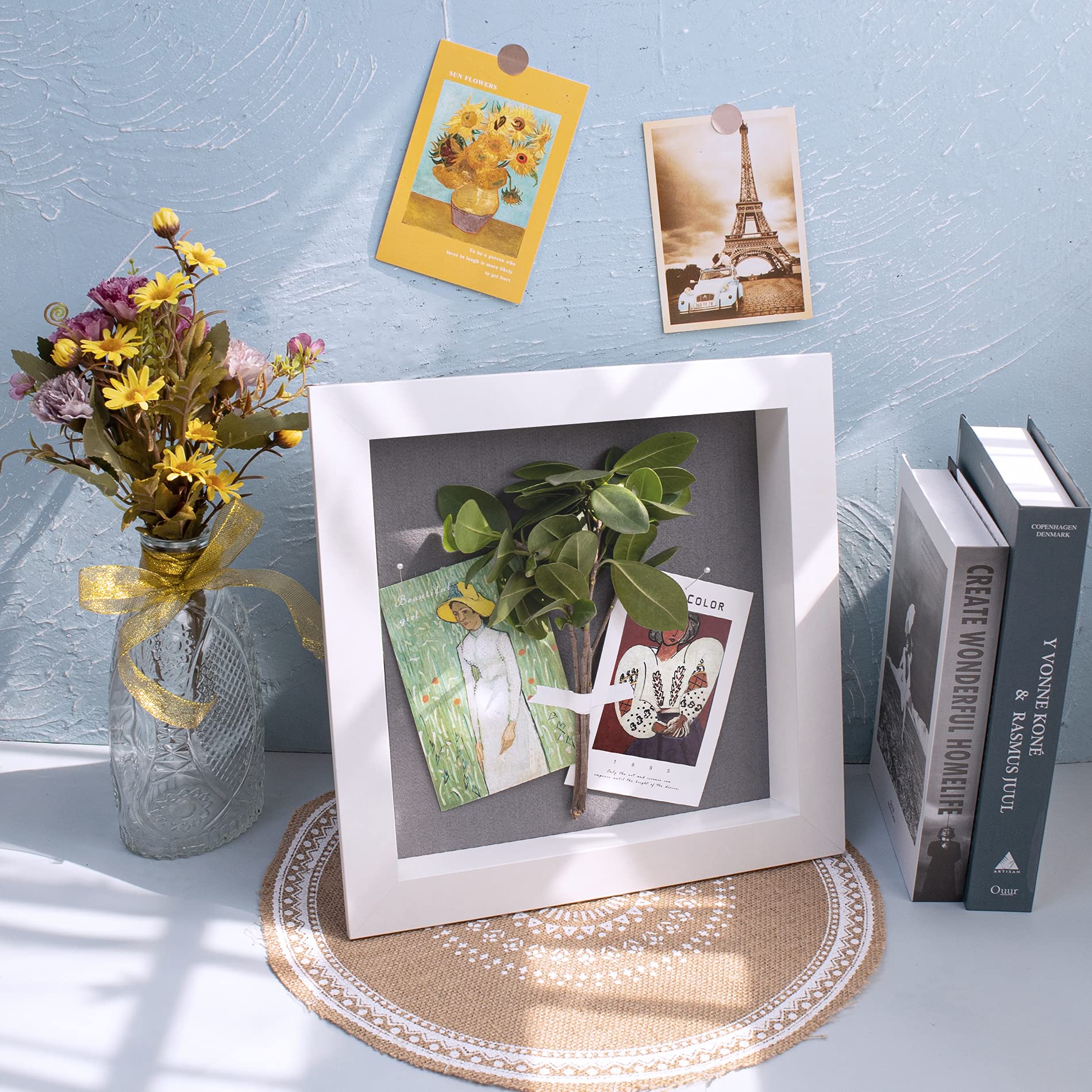 Frametory 11x11 Inch White Shadow Box Frame - Front Opening Display Case with 6 Pins - 2 Inch Deep Wall & Tabletop Memory Box for Photos, Memorabilia, Jewelry Display (Perfect for Home Decor, Wedding Keepsakes & DIY Crafts)