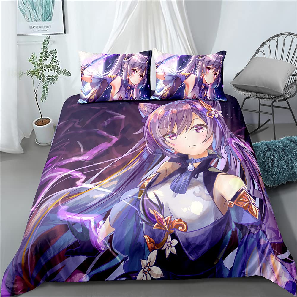 Genshin Impact Keqing 3-Piece Comforter Set - 1 Twin Duvet Cover (68