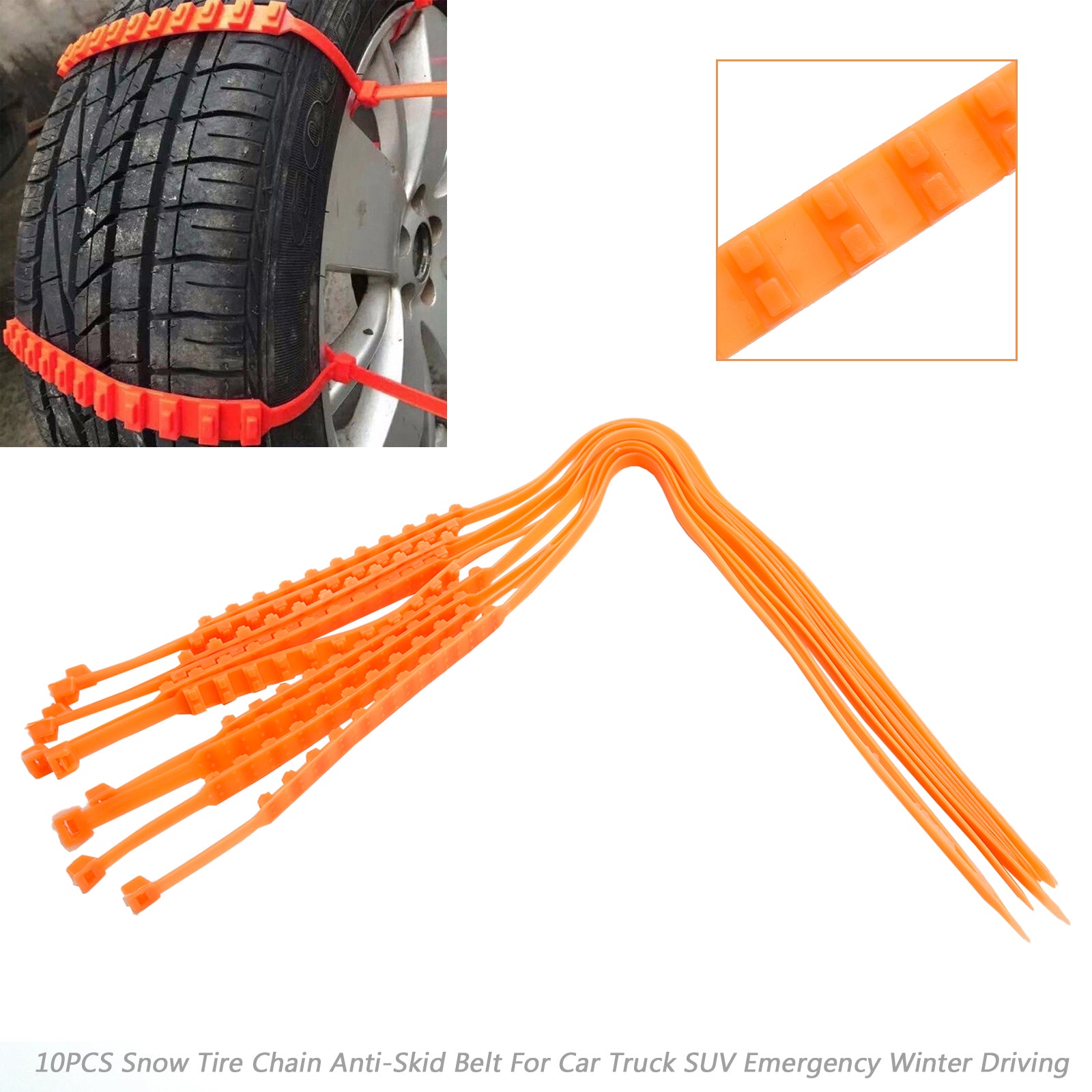 10/20/40PCS Heavy Duty Snow Tire Chains - Anti-Skid Traction Belts for Cars, Trucks & SUVs | Winter Emergency Driving Safety Gear (Orange) - Perfect for Icy Roads, Mountain Trips & Snowy Commutes