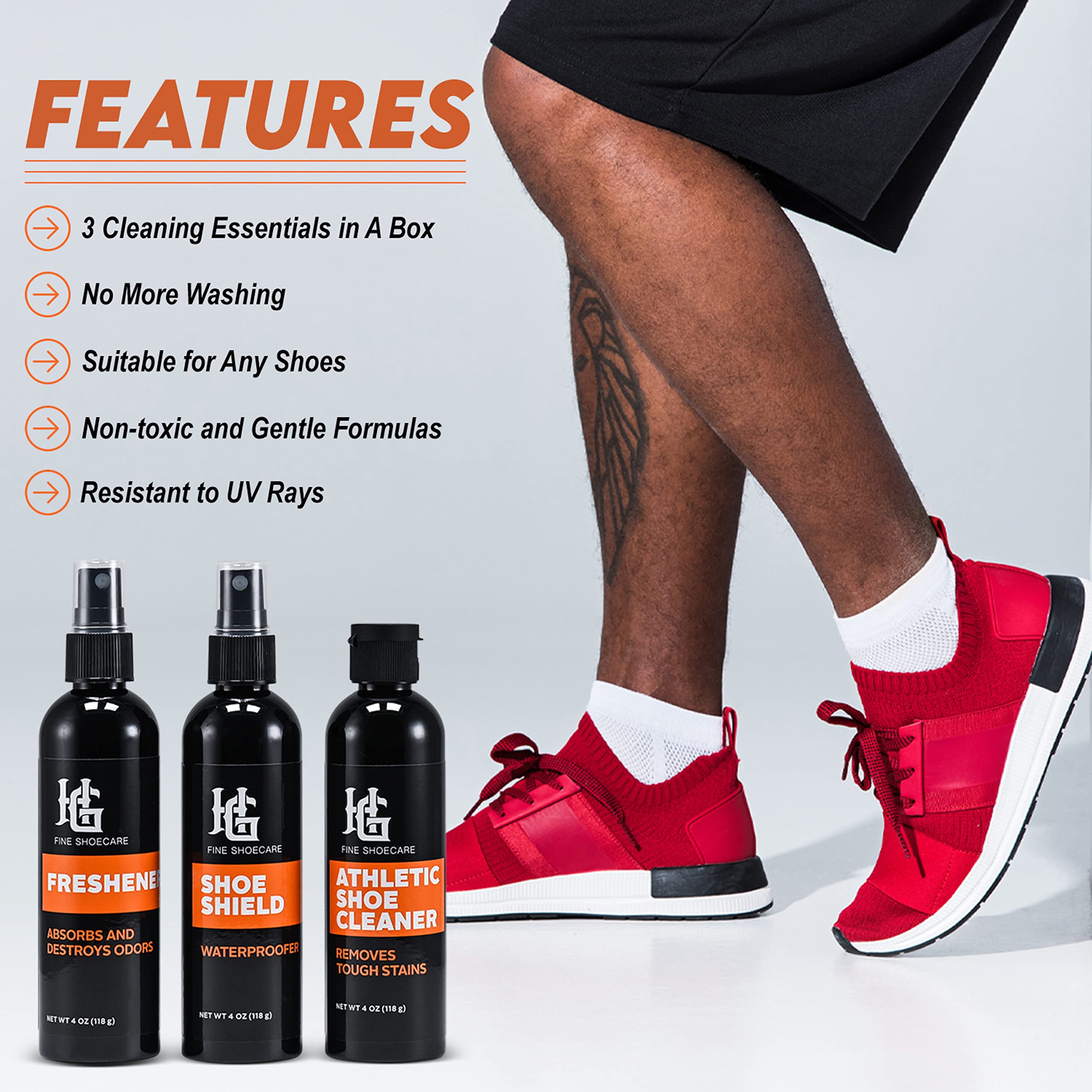 Premium Shoe Cleaning Kit - Stain Remover, Waterproof Spray & Freshener for Leather, Nubuck, Suede & Canvas - 4 Oz Each - Perfect for Sneakers, Boots & Dress Shoes Protection