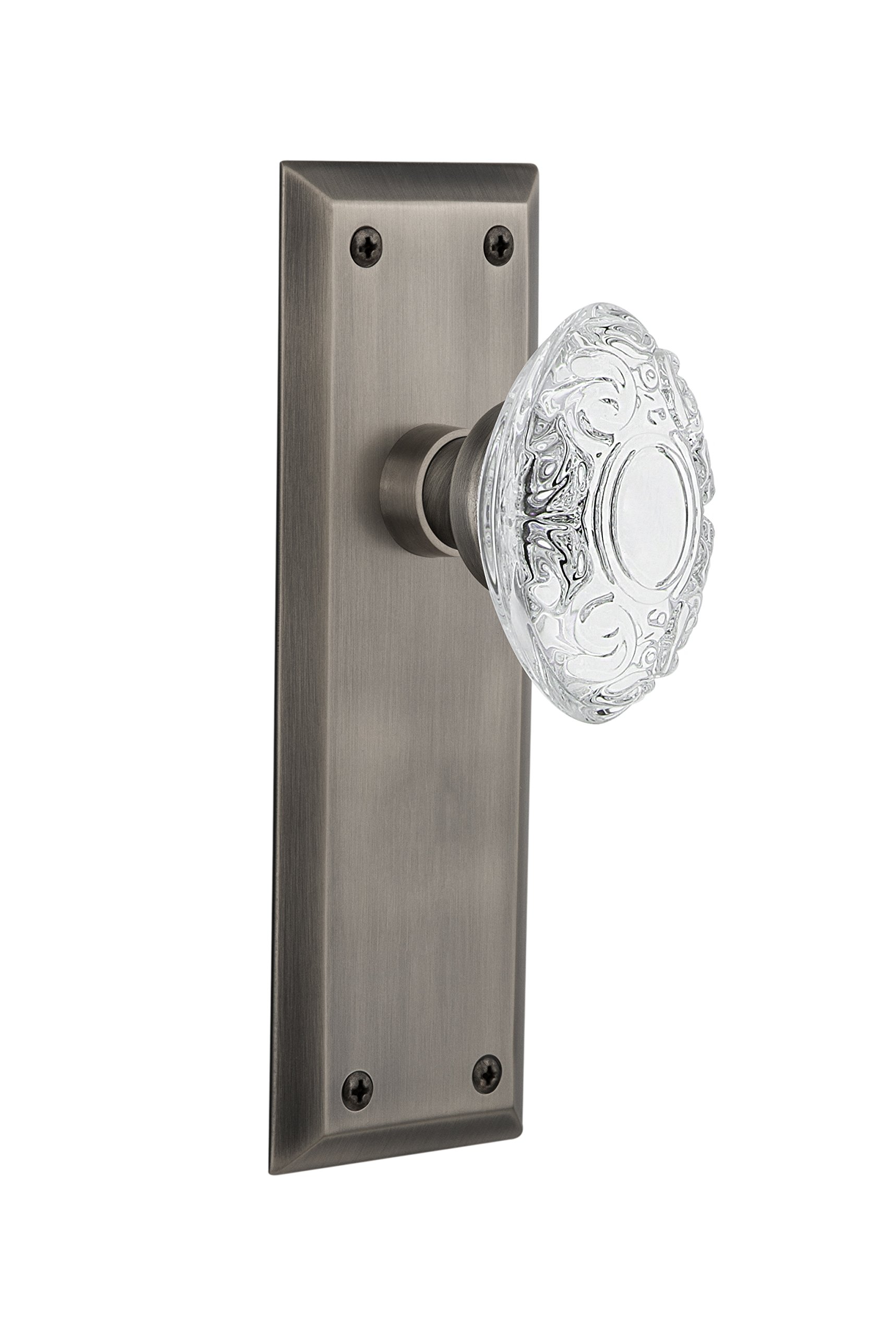 Nostalgic Warehouse 754742 Double Dummy New York Plate with Crystal Victorian Knob - Antique Pewter Surface Mounted Door Hardware for Vintage Home Decor | Perfect for Victorian Style Houses, Bedrooms & Bathrooms