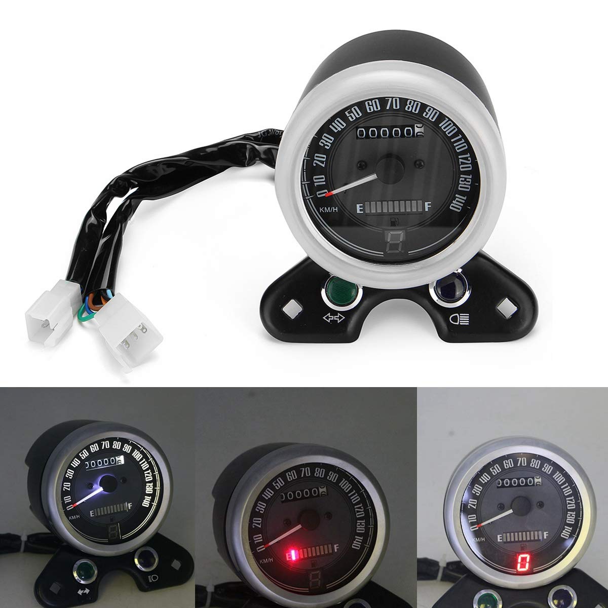 YONGYAO Motorcycle USB Charger with Speedometer, Oil Gauge & LED Signal Light - Retro Multifunction Gear Display for Harley, Cruiser, Touring Bikes (Perfect for Night Riding & Long Distance Travel)