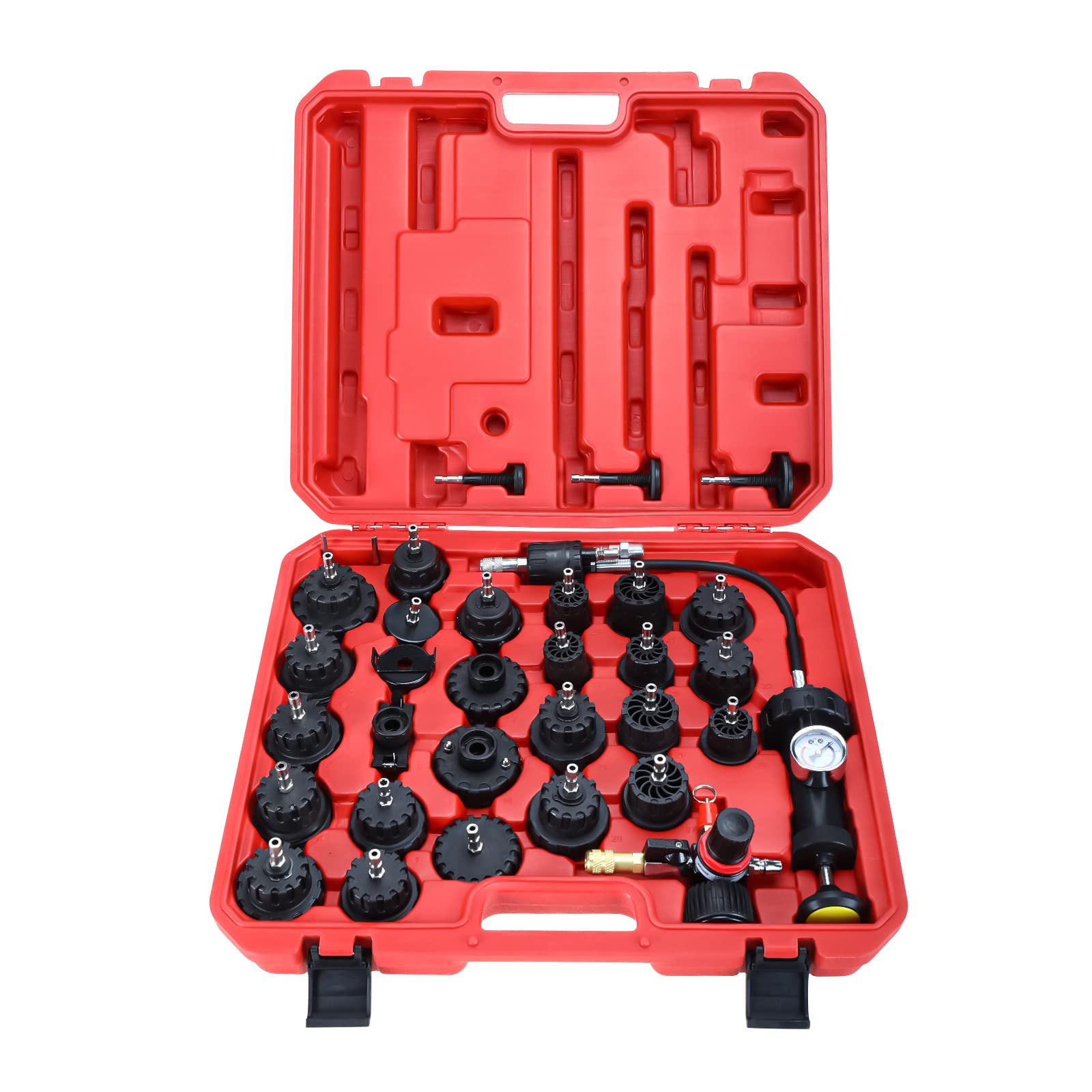 8MILELAKE 33-Piece Radiator & Cap Pressure Tester Kit - Vacuum Type Cooling System Diagnostic Tool for Cars, Trucks & SUVs - Professional Automotive Repair Equipment for Mechanics & DIY Enthusiasts