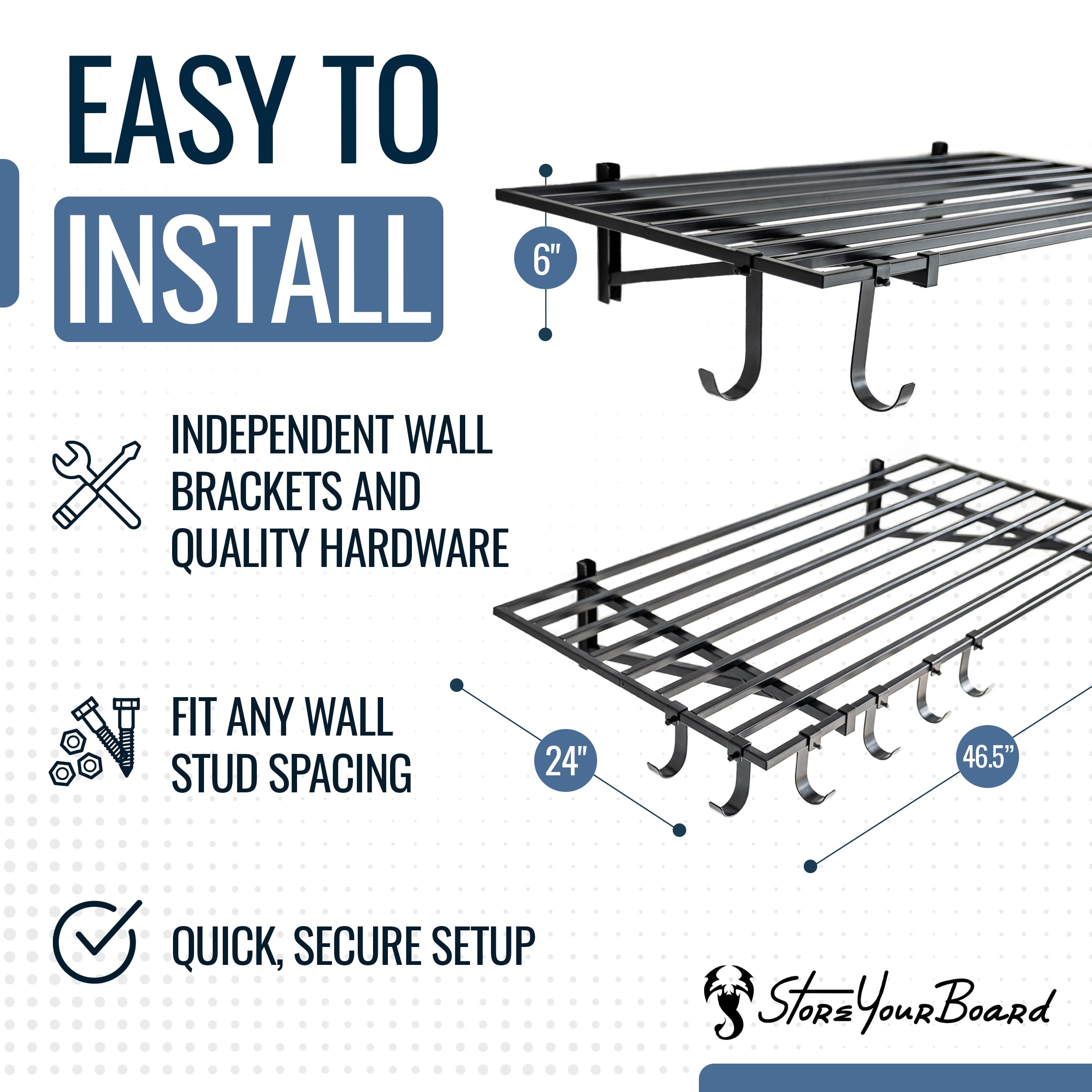 StoreYourBoard 2 Pack Heavy Duty Garage Wall Shelves - 2' x 4' Wall Mount Storage Shelf with Hooks, Holds 200 lbs Each - Perfect for Bike, Ladder, Tool & Sports Equipment Organization