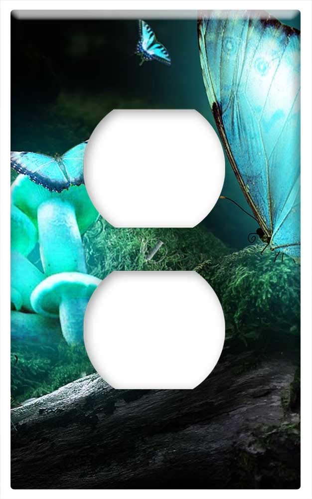 Wild Mushroom Switch Plate Cover - Light Blue for Bedroom & Nursery Decor
