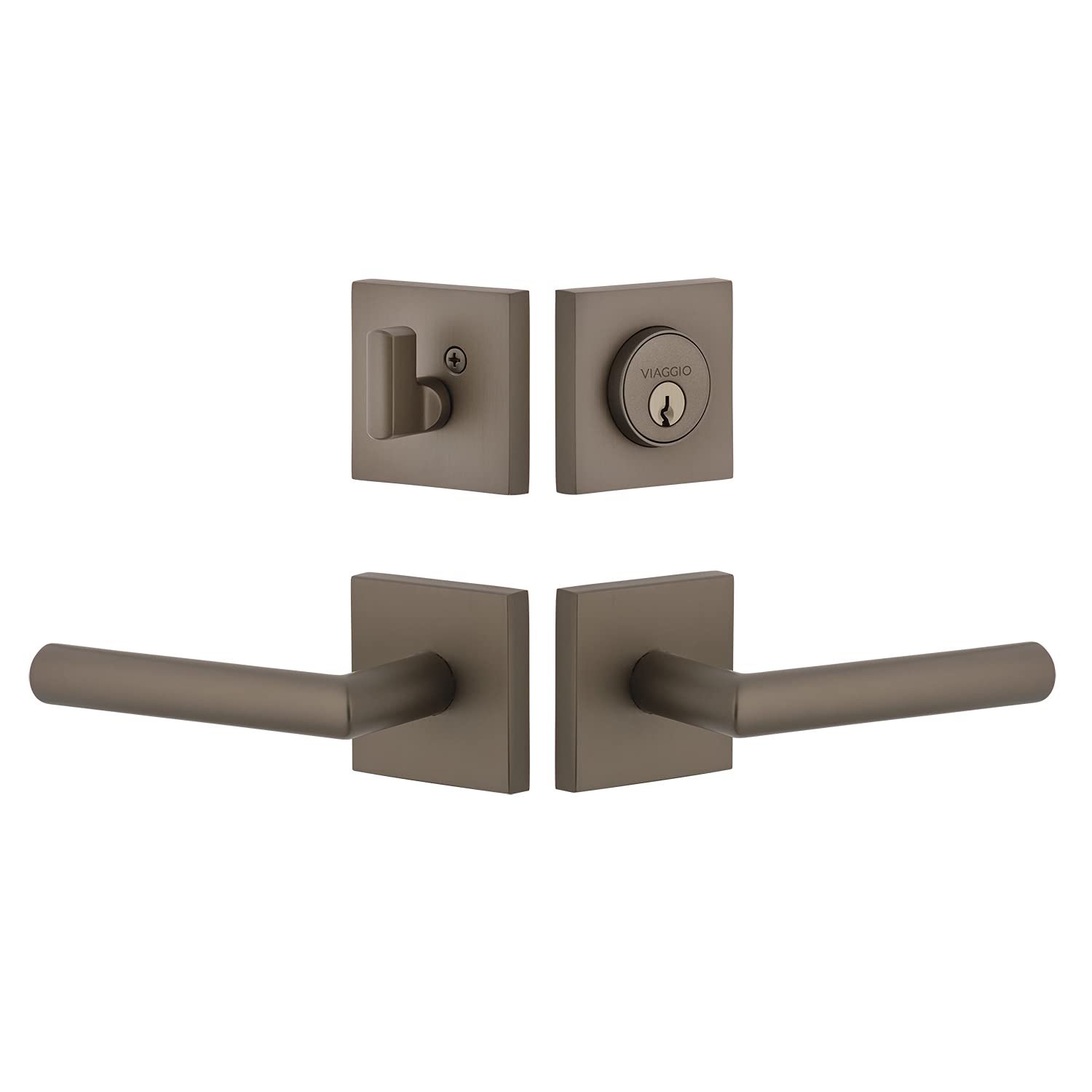 Viaggio 629922 Modern Square Rosette Lever & Deadbolt Entry Set in Titanium Gray - 2-3/8