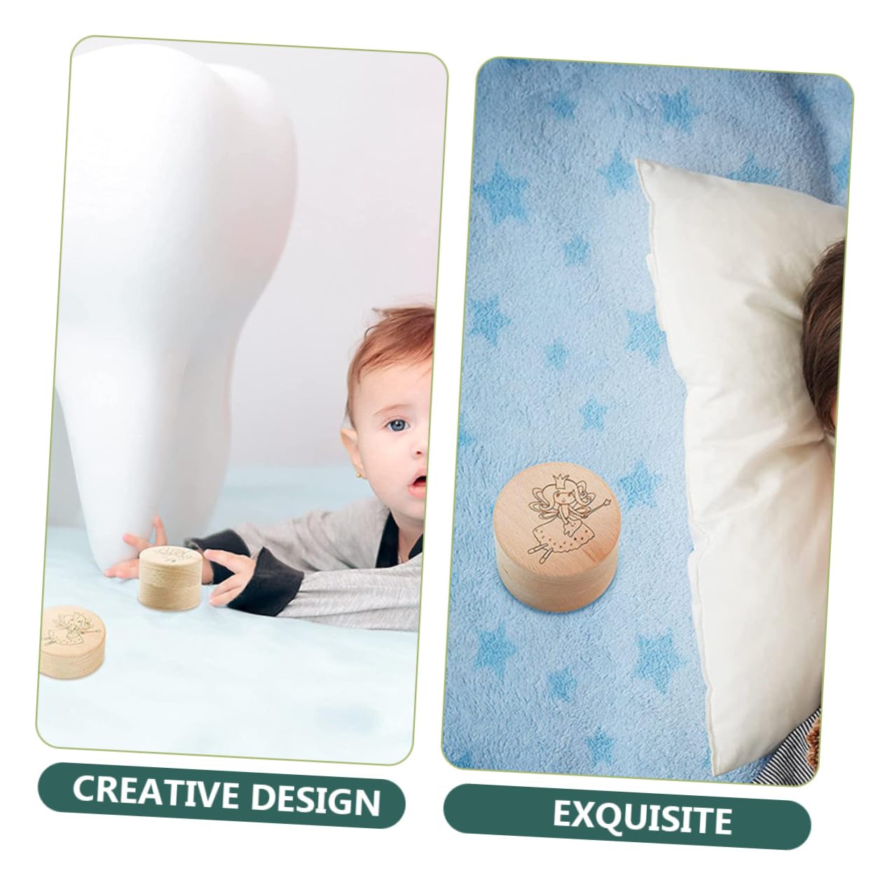 STOBAZA 2-Pack Wooden Tooth Fairy Box for Kids - Natural Khaki Tooth Holder Pillow with Storage Compartment | Perfect for Baby Teeth Keepsake, First Tooth Loss Milestone & Fairy Gift Exchange