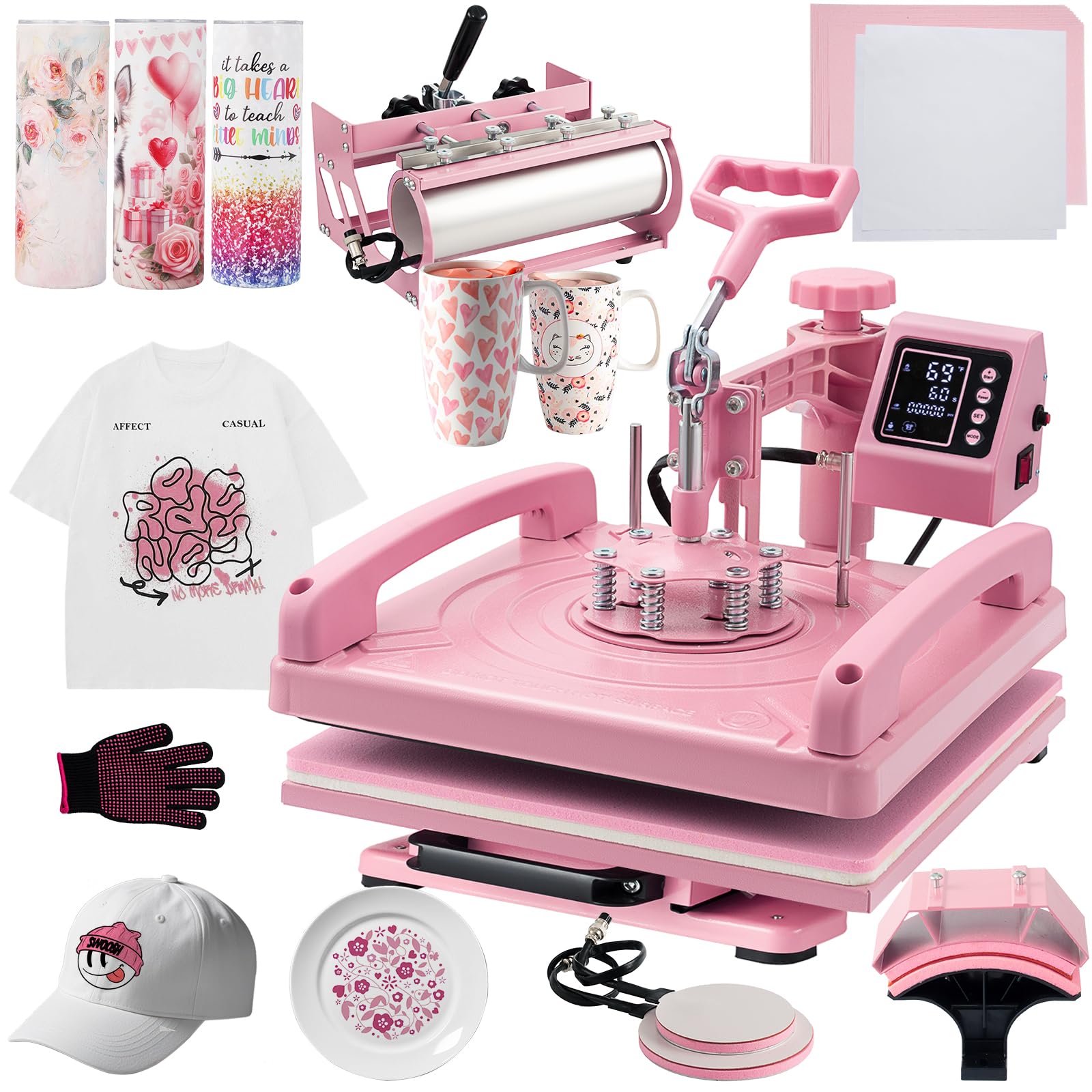 15x15 Inch 5-in-1 Heat Press Machine for T-Shirts, Hats, Mugs & Plates - Includes 30oz Tumbler Press - Perfect for DIY Sublimation, Custom Apparel & Small Business Printing