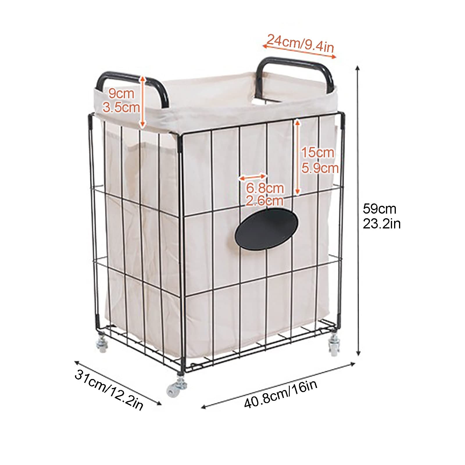 Heavy Duty Laundry Hamper on Wheels with Cotton Liner - Collapsible Clothes Basket Organizer with Handles - Large Capacity Laundry Storage for Hotel, Bathroom, Bedroom & Dorm Room - Portable Laundry Cart for Easy Clothes Transportation