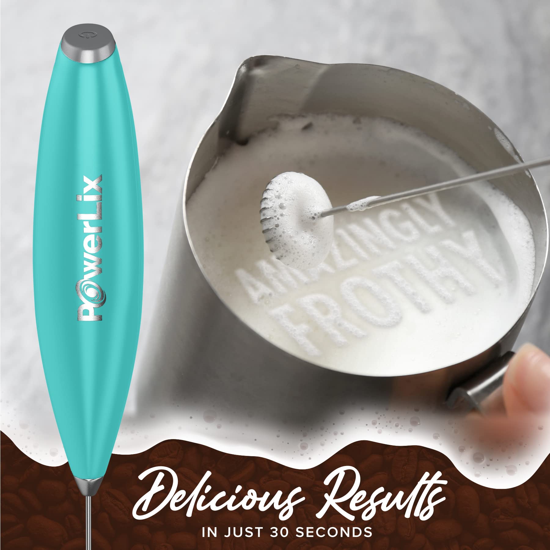 PowerLix Handheld Milk Frother - Battery Operated Foam Maker for Coffee, Latte & Cappuccino - Portable & Powerful Frothing Wand (Black) - Perfect for Home, Office & Travel Use