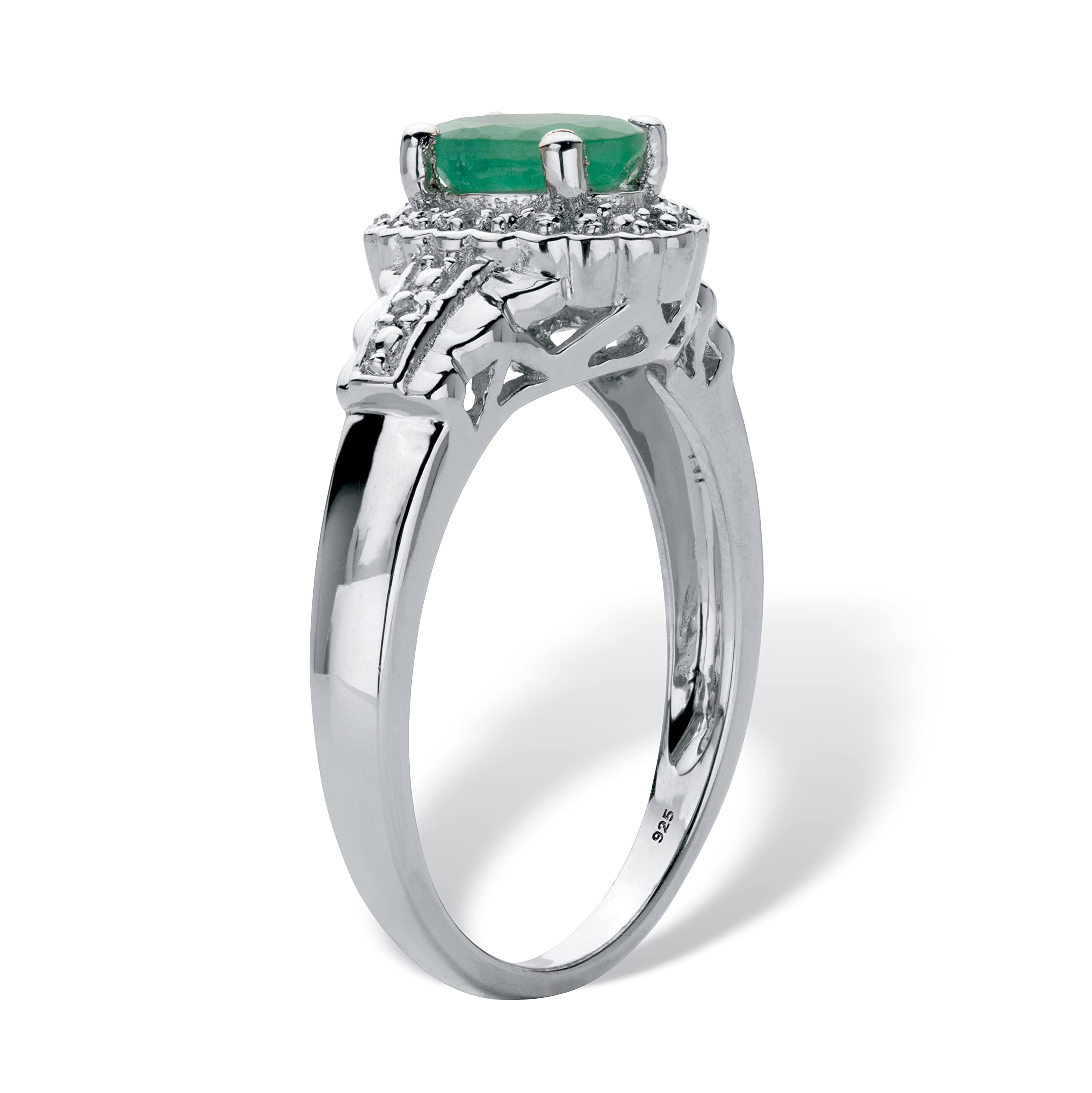 Sterling Silver Oval Cut Genuine Green Emerald & Round Topaz Halo Ring for Women | Elegant Birthstone Jewelry Gift for Anniversary, Engagement & Special Occasions