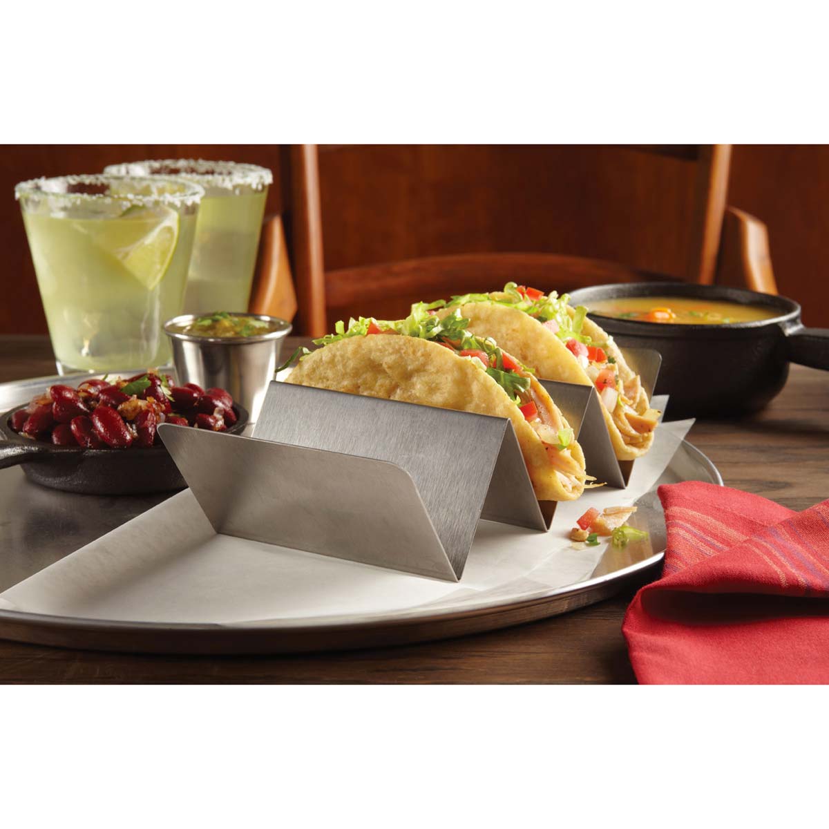 American Metalcraft TSH3 Taco Holder with 2 or 3 Compartments - Durable Stainless Steel Taco Stand for Parties, BBQs & Mexican Food Lovers