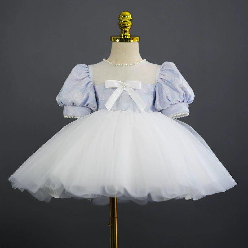 Lilac Princess Square Neck Tea-Length Tulle Flower Girl Dress for Weddings & Special Occasions