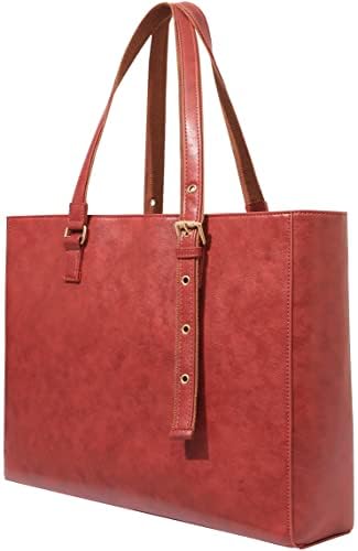 Red 15.6 Inch Laptop Tote Bag for Women - Stylish Work & Travel Computer Bag for Office, Commute, and Daily Use