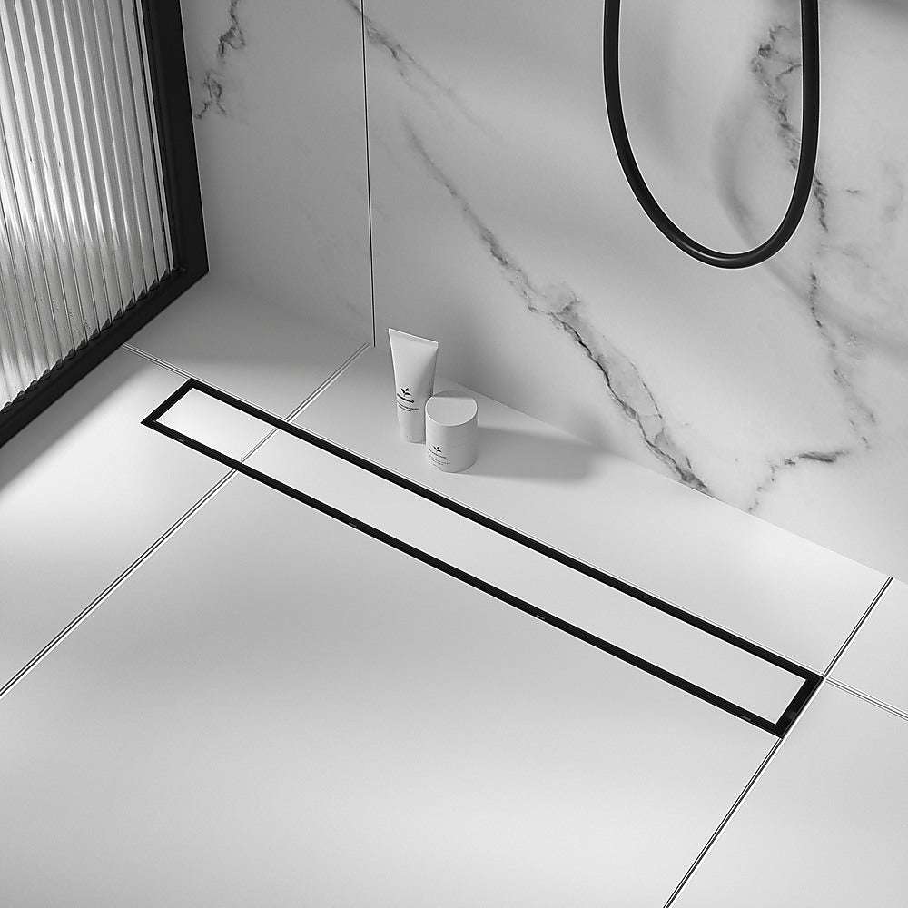 1000mm Black Tile Insert Shower Drain Grate with Center Outlet - Heavy Duty Bathroom Floor Waste Drain for Wet Room, Shower Enclosure & Tiled Floors