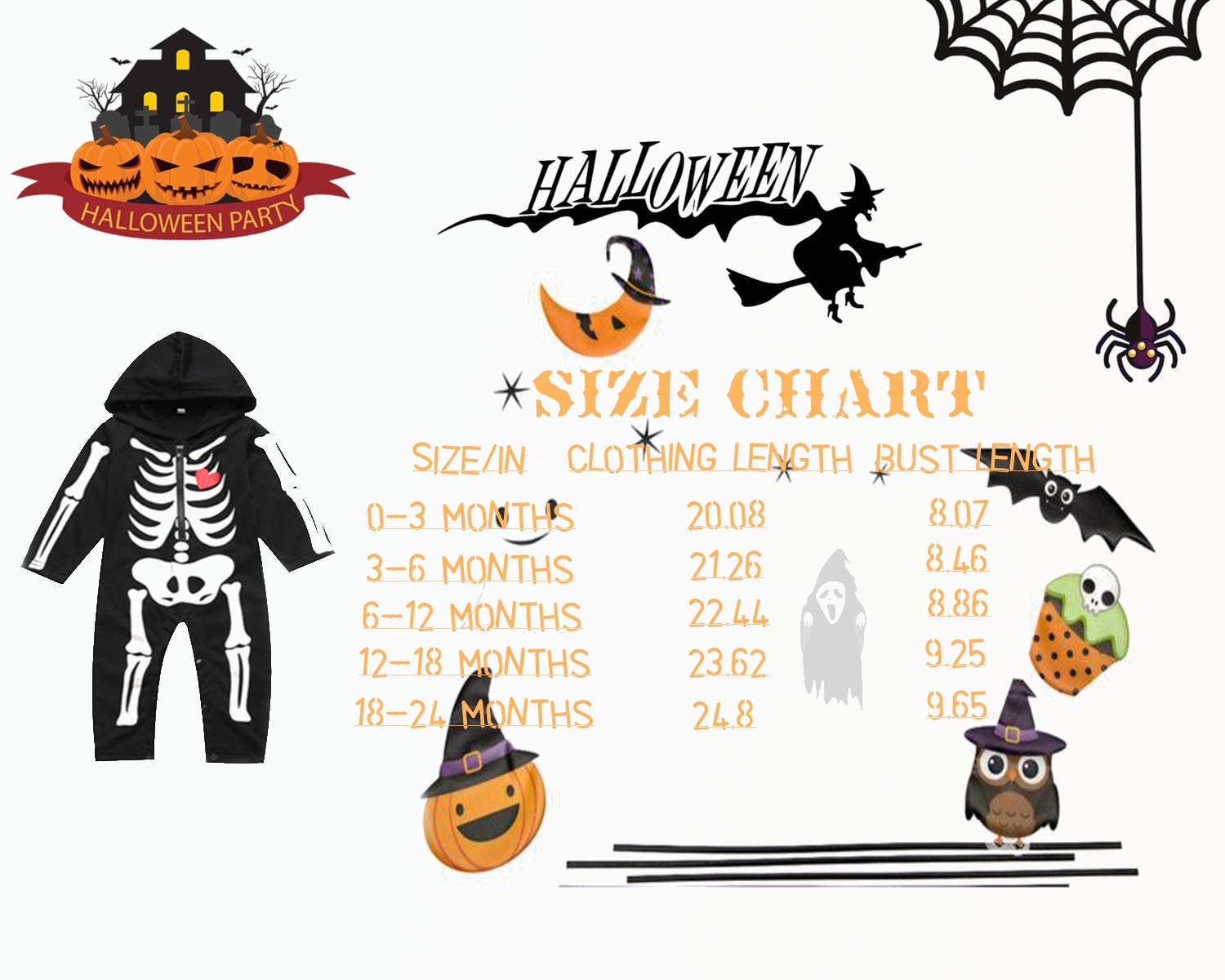 LENSOUS Baby Boy's Skeleton Halloween Costume - Long Sleeve Hooded Jumpsuit for Boys | Spooky Trick-or-Treat Outfit, Halloween Party Wear, Cute Photo Shoot Costume