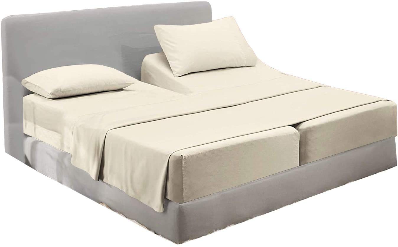 Happy at Home 5-Piece Split California King Adjustable Bed Sheet Set - 100% Soft & Cooling Cotton, Twin XL Fitted Sheets with 18