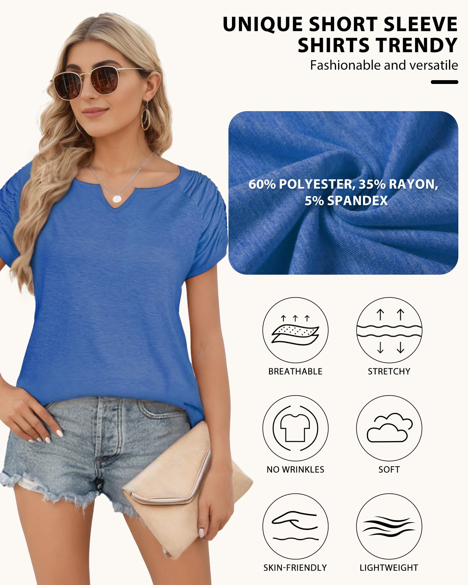 Women's Short Sleeve V-Neck Summer Tops - Loose Fit Casual Shirts, Trendy & Cute Blouse for Women | Perfect for Beach, Vacation, and Everyday Wear