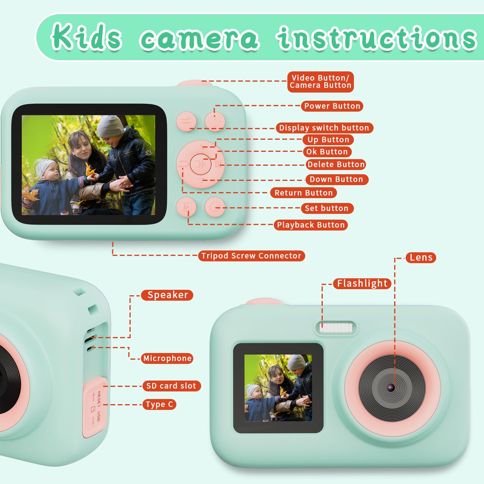 SJCAM Kids Camera with Dual Screen - 1080P HD 44MP Digital Video Camera for Children Ages 3-10, Perfect Christmas & Birthday Gift for Boys & Girls - Portable Toy Camera for Toddlers (Great for Travel, Parties & Outdoor Adventures)