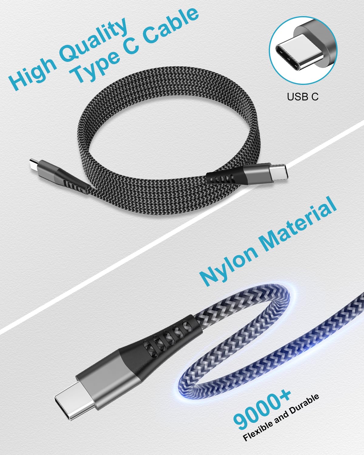 Fast Charging USB C to C Cable 60W PD [1M+2M] for iPhone 15/16 Pro Max/Plus & Galaxy S24 Ultra/S24+/S23 - Perfect for Home, Office & Travel Charging