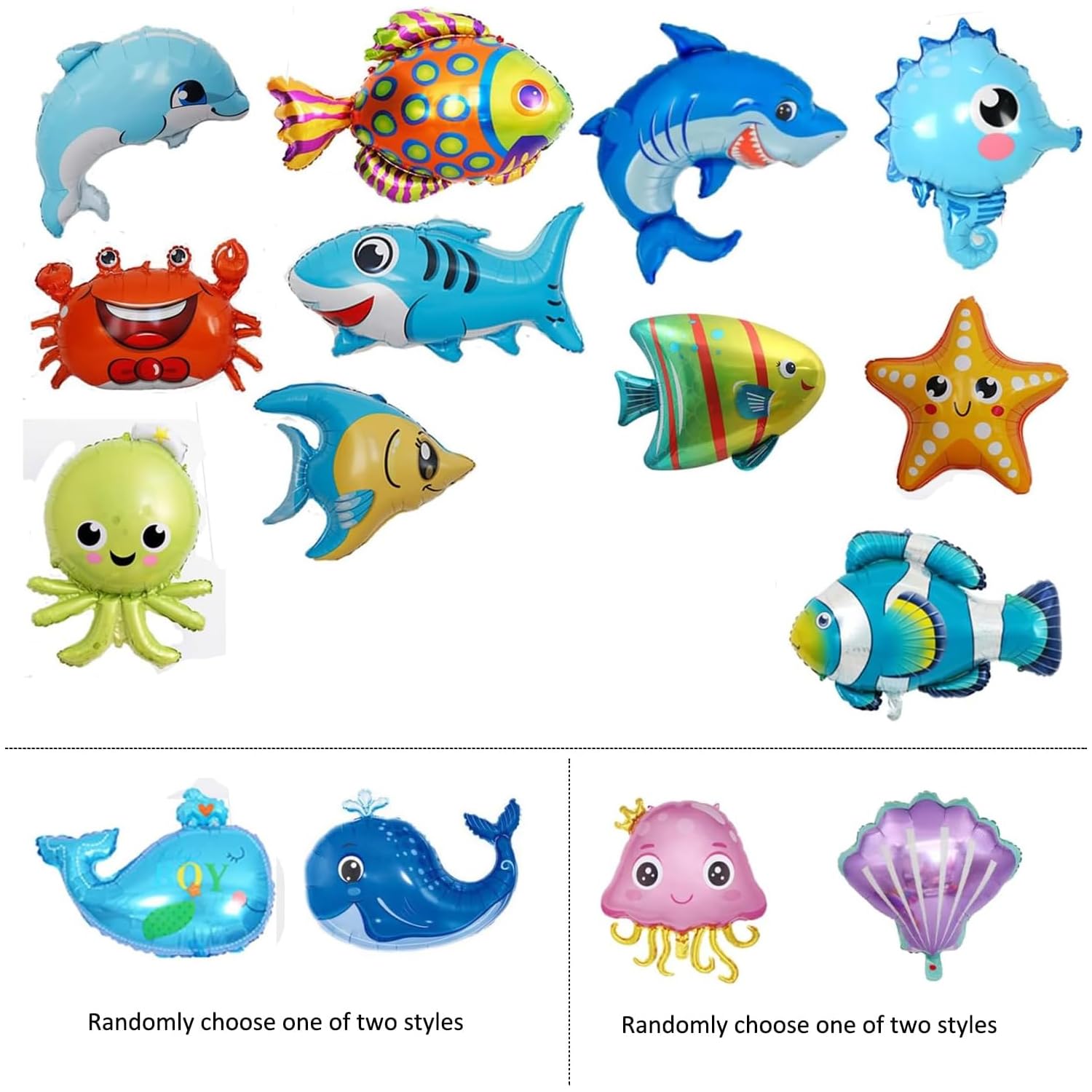 14-Piece Under The Sea Animal Balloons Set - Large Octopus, Shark, Fish Mylar Balloons for Ocean Themed Parties, Baby Showers, Birthday Decorations - Perfect for Kids Room Decor & Underwater Adventure Themed Events
