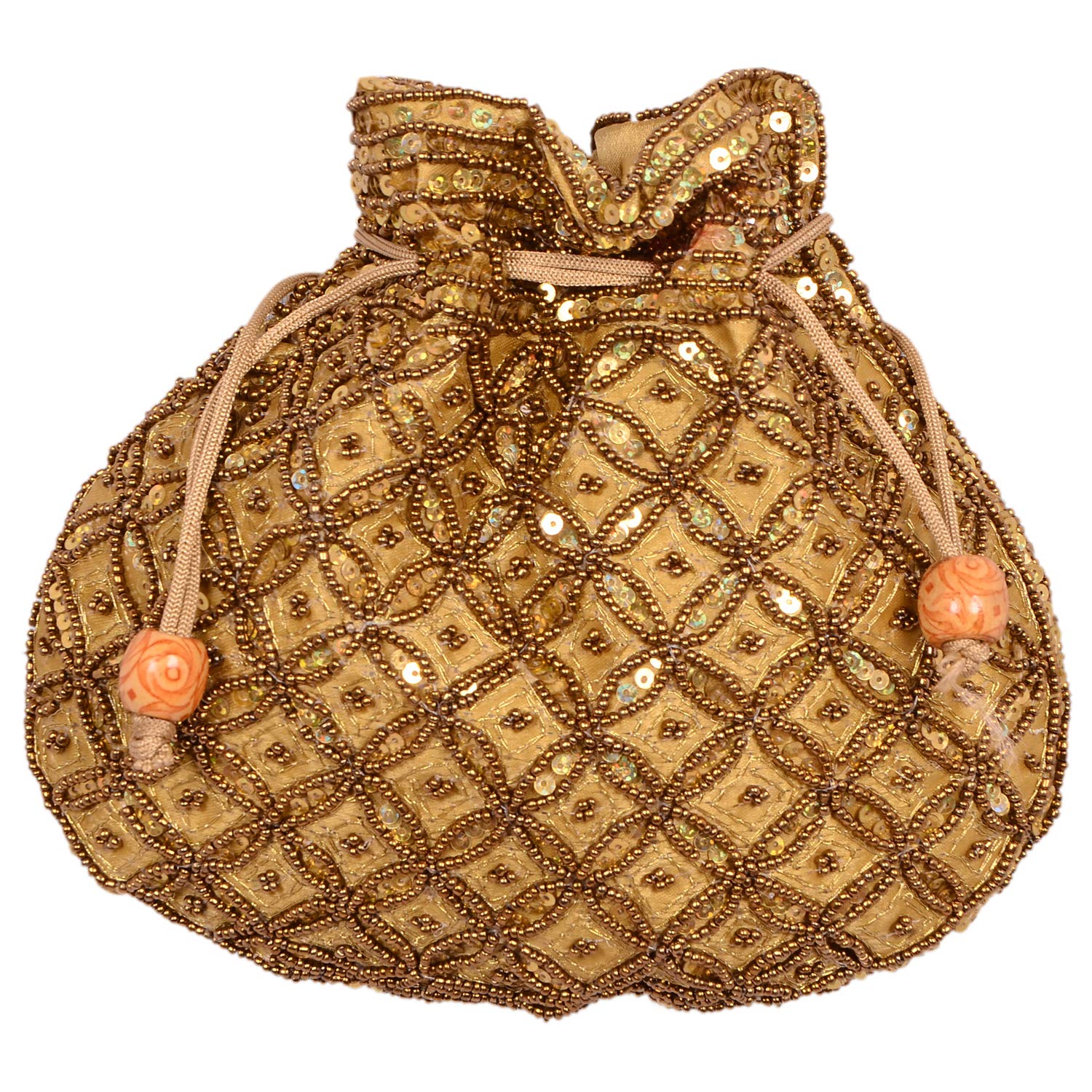 2 Pack Indian Beaded Potli Bag for Women & Girls - Golden Wedding Clutch, Jewelry Pouch | Perfect for Bridal Accessories, Cultural Events & Gift Giving