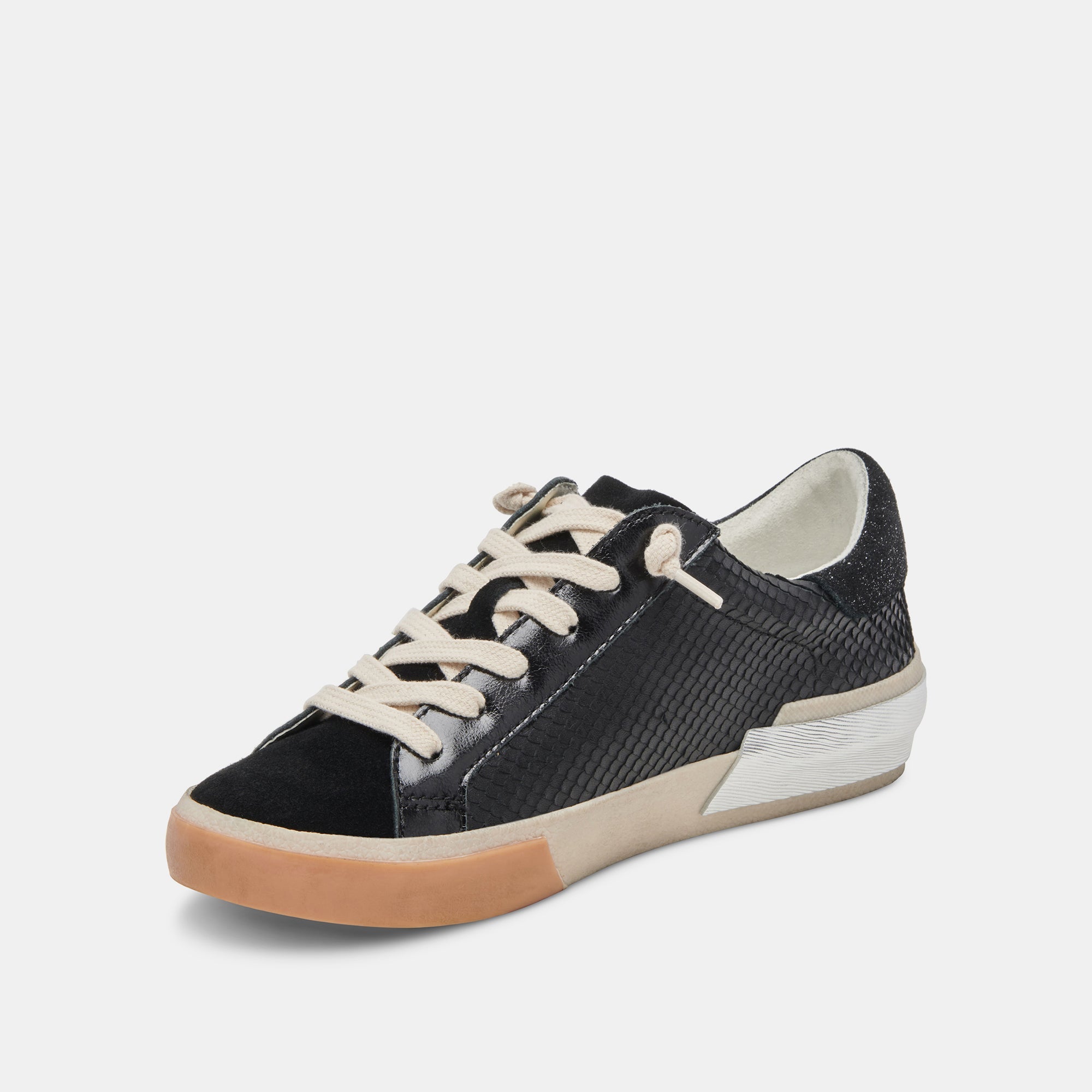 ZINA WIDE SNEAKERS ONYX EMBOSSED LEATHER - Comfortable Women's Fashion Shoes for Walking, Travel & Casual Wear