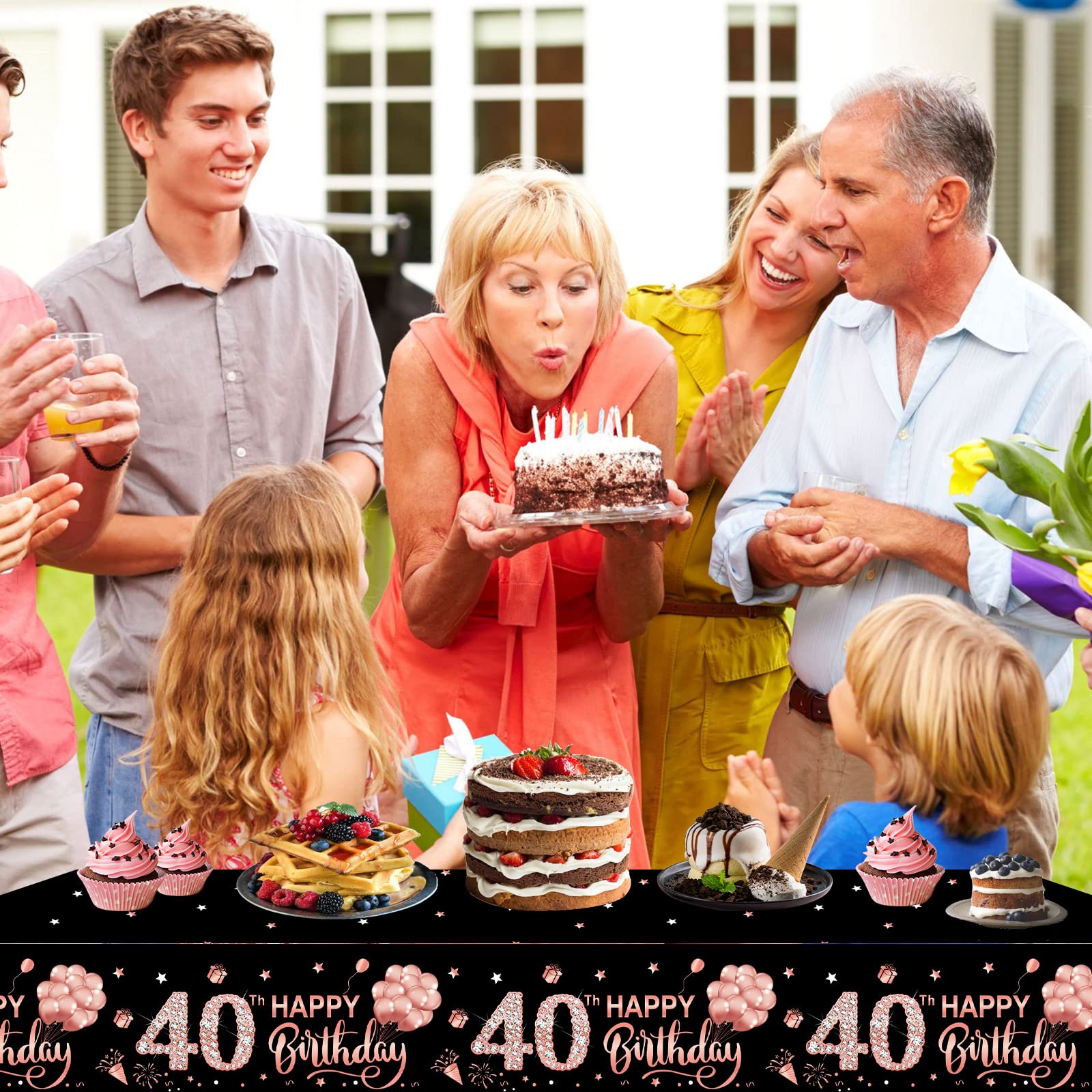 3 Pack Rose Gold Happy 40th Birthday Tablecloth Decorations for Women - Disposable Plastic Rectangular Table Cover - 40 Year Old Party Supplies - Perfect for Birthday Celebrations, Anniversary Parties & Special Events
