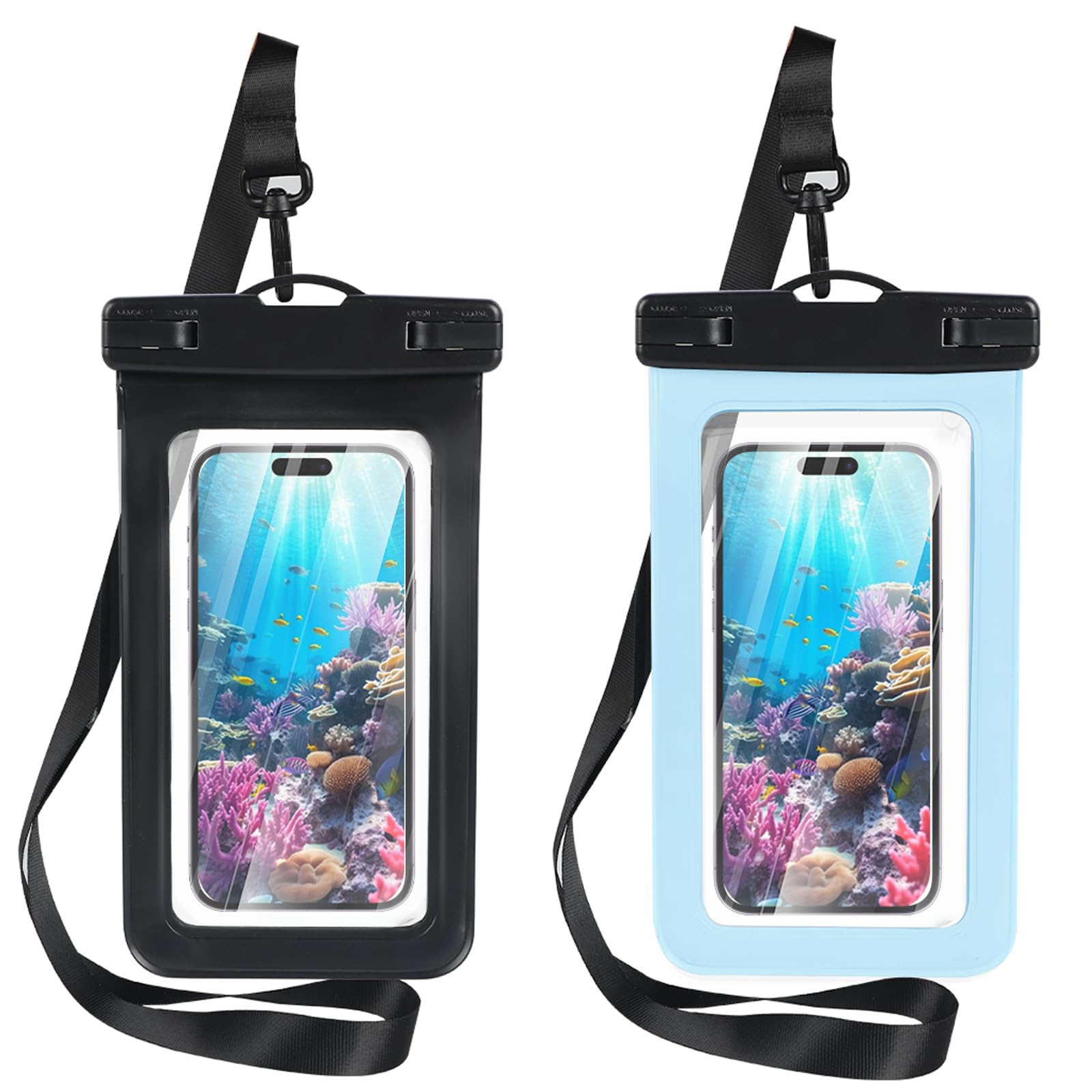 2 Pack IPX8 Waterproof Phone Pouch - Universal Waterproof Phone Case for iPhone 16/15 Pro Max/14/13/12/11/XR/XS & Samsung S24/S23 (Fits up to 6.8