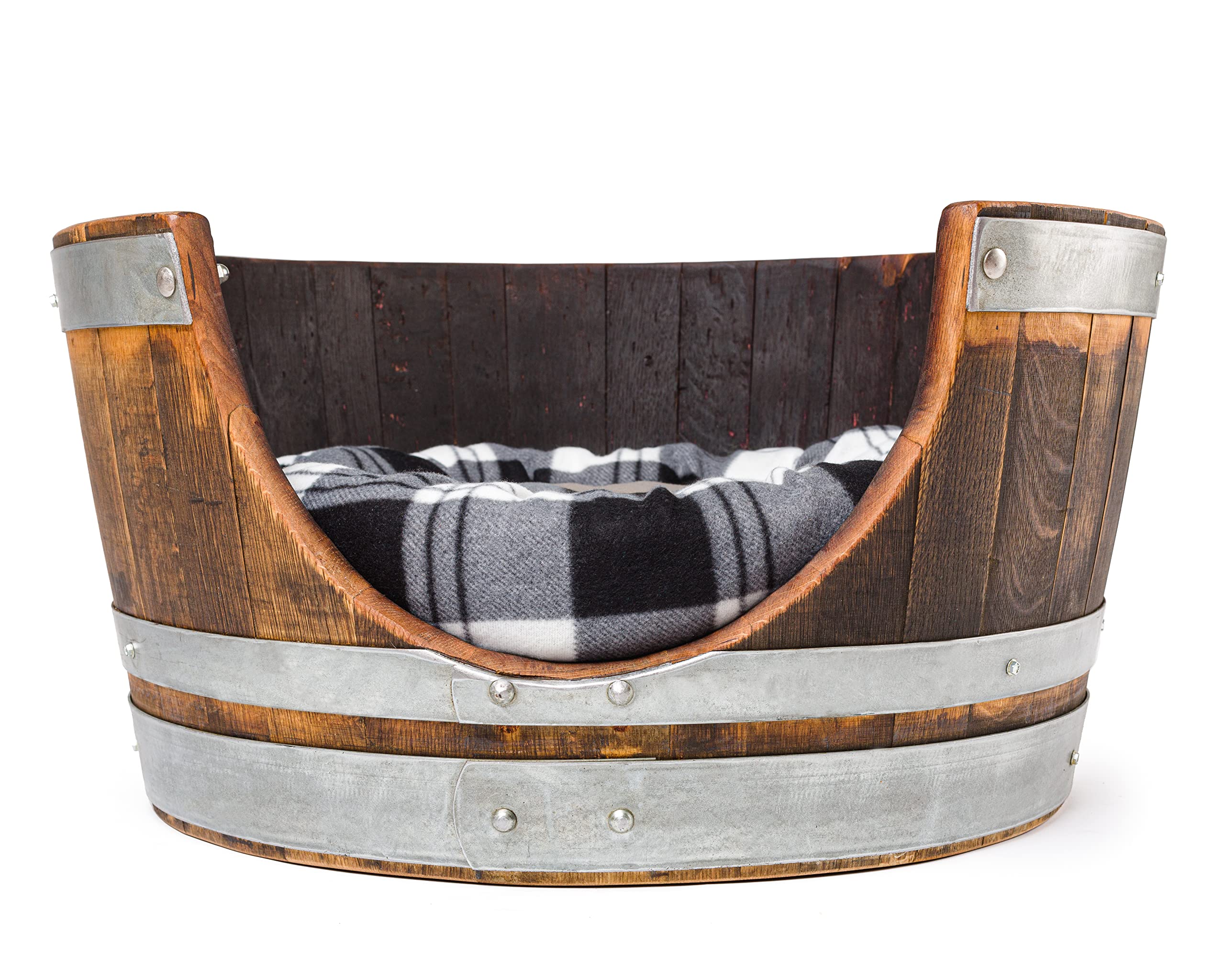 Handcrafted Wine Barrel Dog Bed - Rustic Wooden Pet Bed for Small to Medium Dogs - Perfect for Home, Living Room, or Outdoor Use