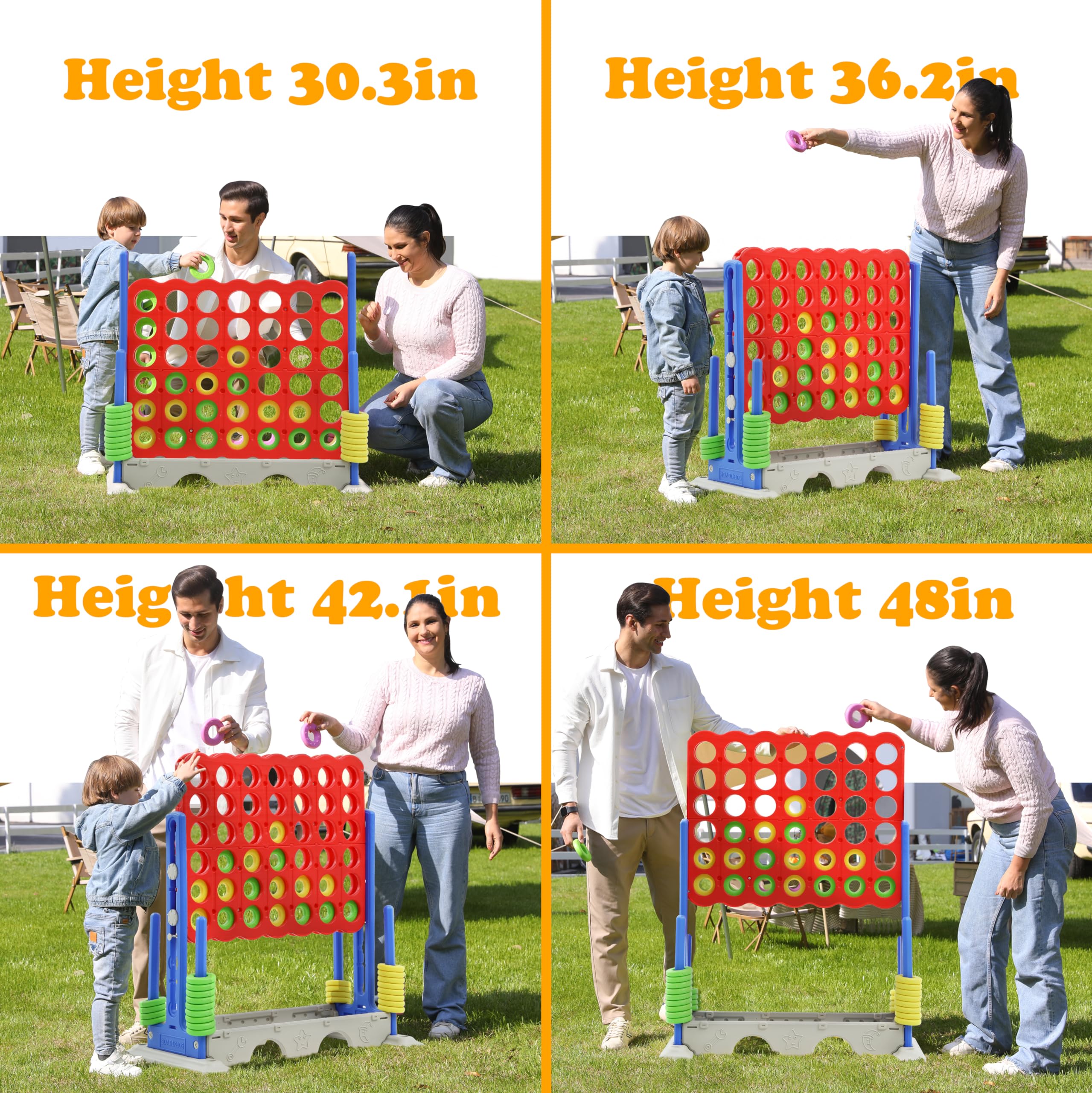 SDADI Giant 4-in-a-Row Connect Game Set - Adjustable Height 2-in-1 Jumbo Tic Tac Toe & Golf Party Game for Kids, Adults & Family - Indoor Outdoor Backyard Lawn Games with Carrying Bag (Blue) - Perfect for Birthday Parties, BBQs, Picnics & Family Game Nights