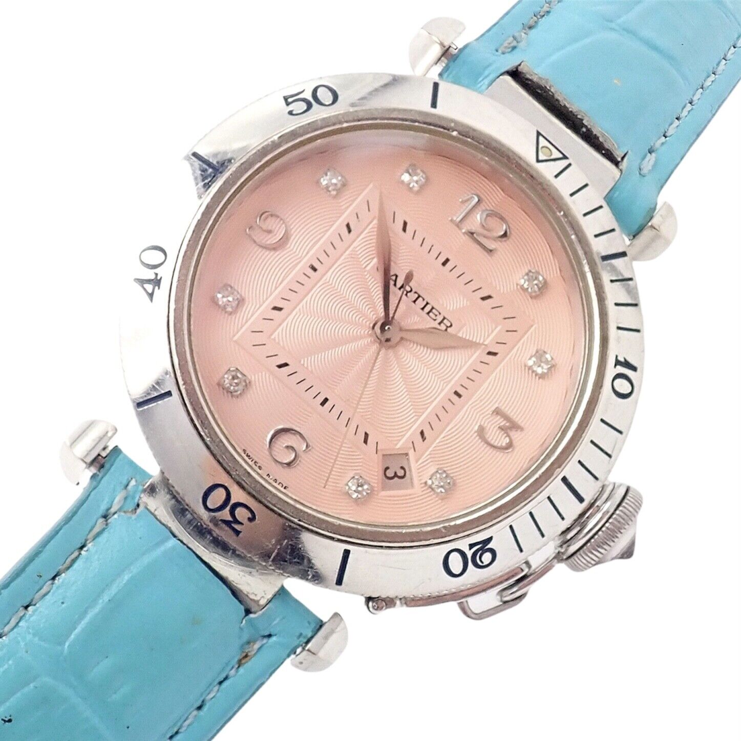 Authentic Cartier 18k White Gold Pasha Pink Dial Diamond Automatic Watch for Women - Luxury Dress Watch for Parties, Weddings & Special Occasions