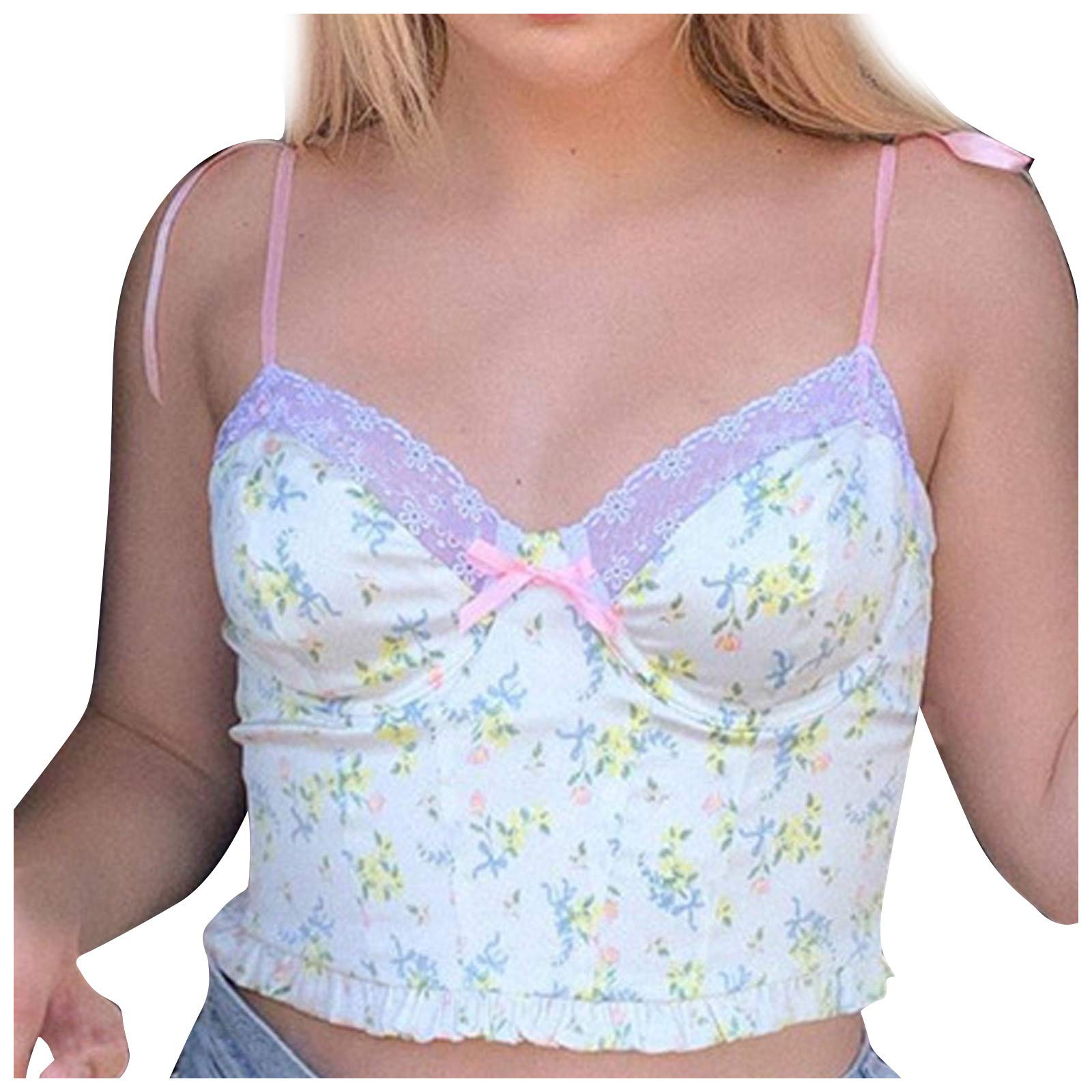 Sexy Lace Floral V-Neck Patchwork Pullover Slim Tank Top Blouse for Women | Trendy Summer Tops | Perfect for Beach Outings, Date Nights & Casual Wear