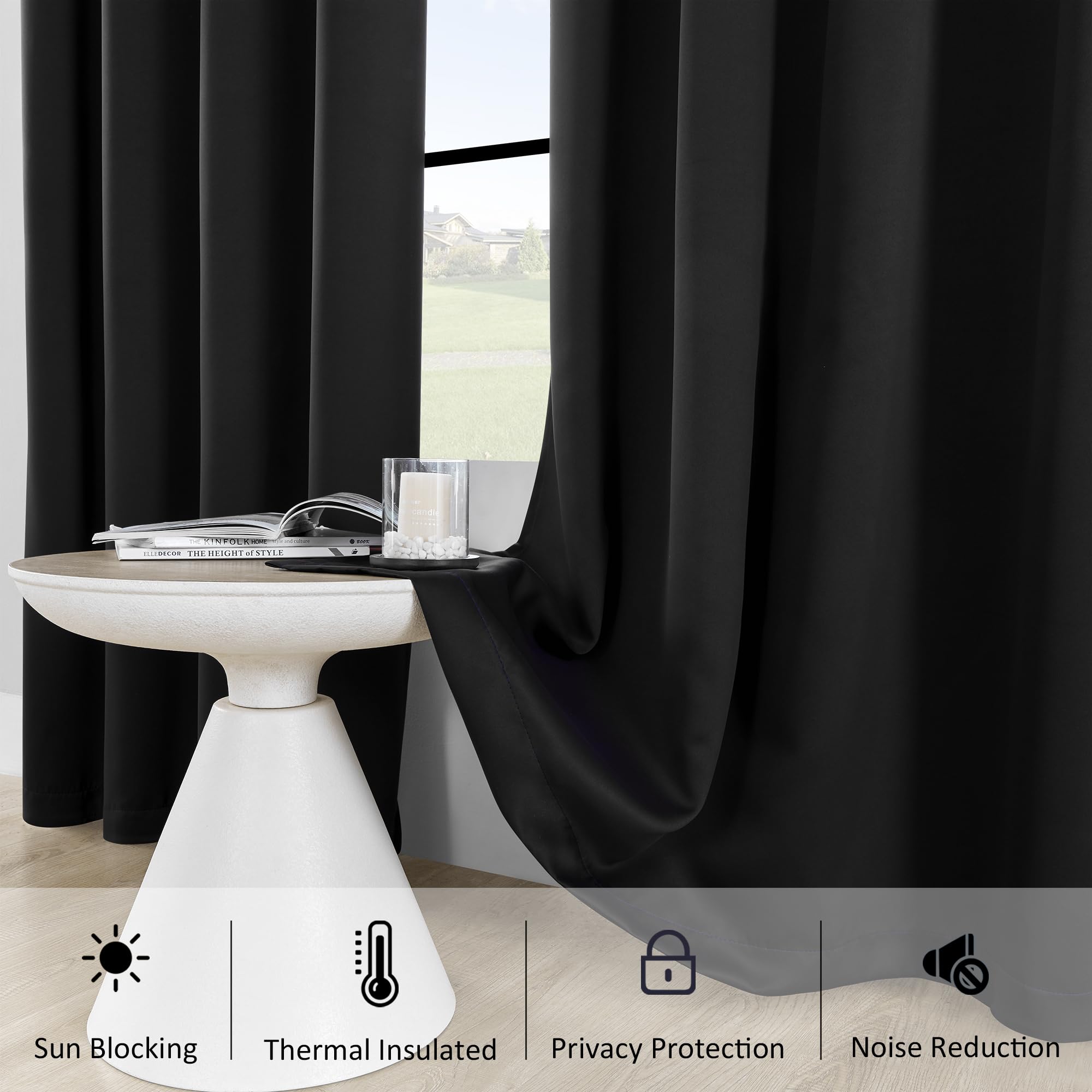 Blackout Thermal Insulated Window Curtains for Bedroom & Living Room - 2 Panels 42x63 Inch Antique Copper Black Drapes, Noise Reducing & Privacy Protection - Perfect for Home Theater, Nursery & Office
