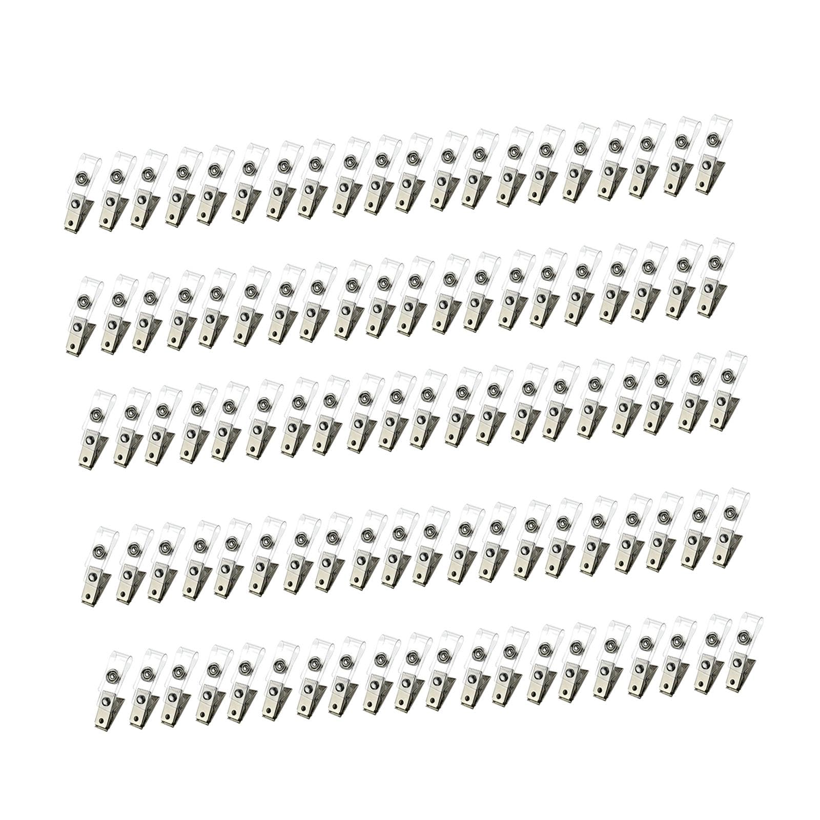 Fancyes 100-Pack Metal Badge Clips - Clear Plastic Name Tag Holders for School, Office, ID Cards & Event Lanyards - Secure & Durable Reusable Badge Clips for Teachers, Students & Employees