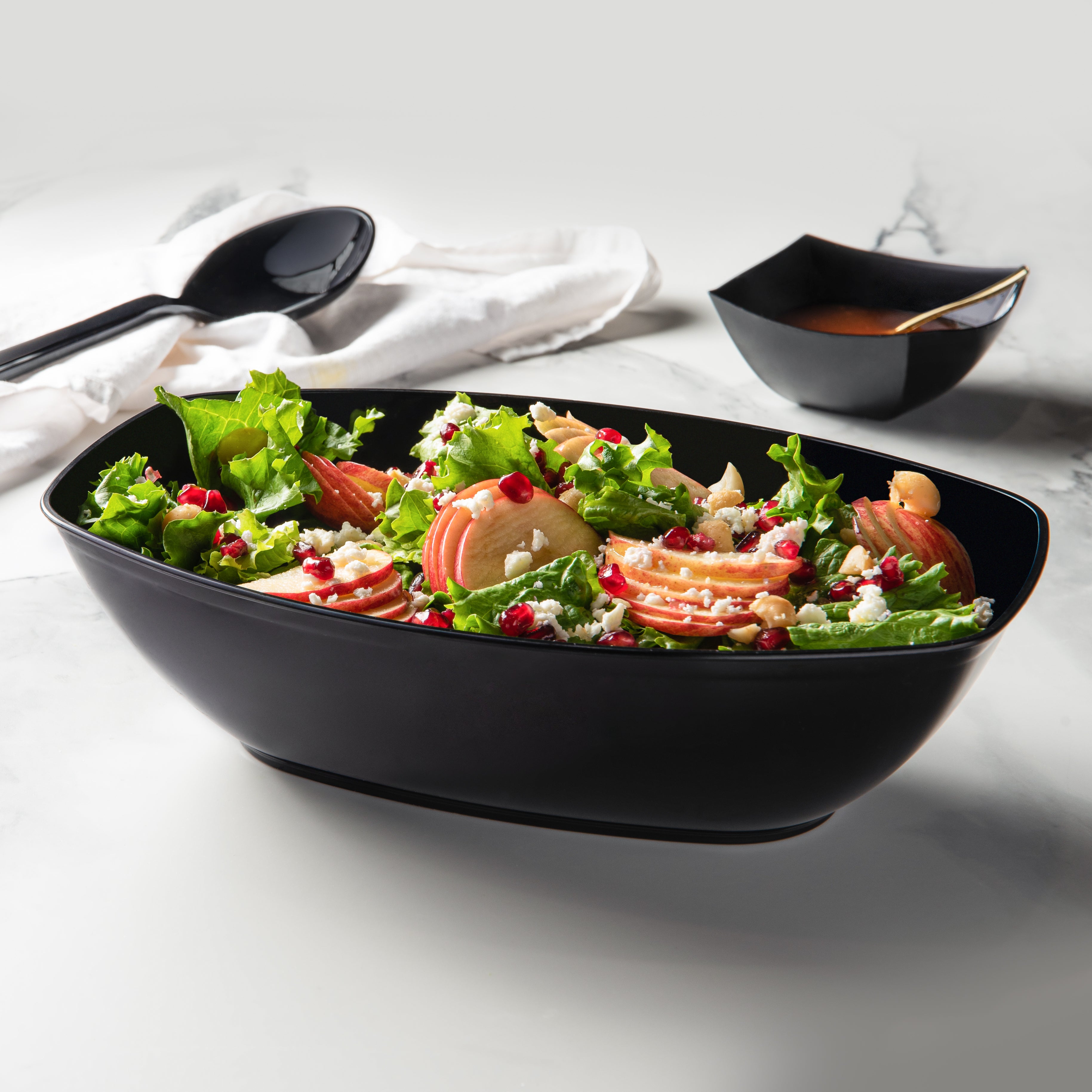 72 oz. Black Oval Salad Bowl Set of 4 - Large Durable Serving Bowls for Salads, Pasta, Fruit & Entertaining - Perfect for Family Dinners, Parties & Restaurants