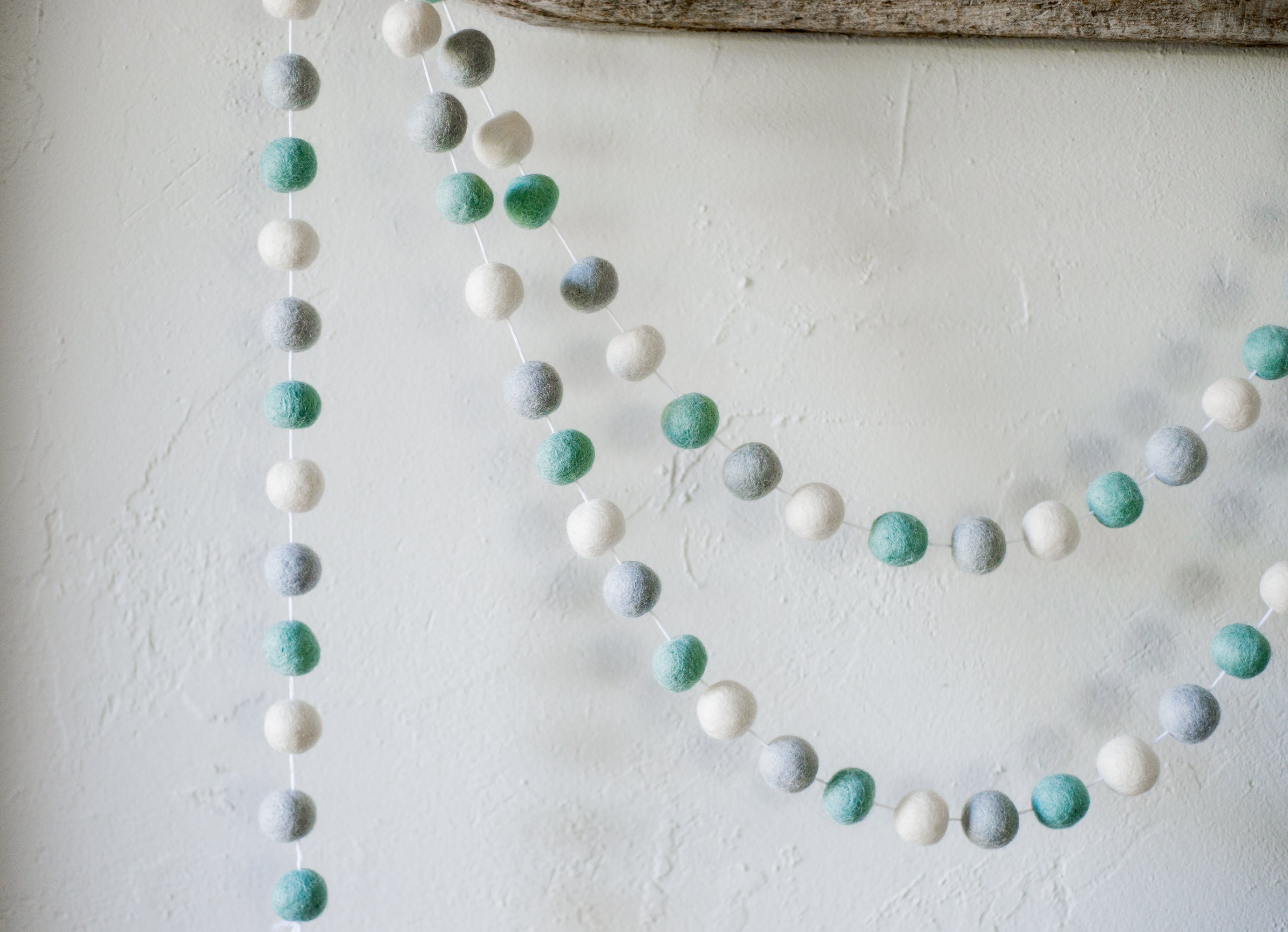 Turquoise Gradient Felt Ball Garland - Handmade Boho Home Decor for Nursery, Wedding & Party Backdrop | Eco-Friendly DIY Wall Hanging for Baby Shower, Christmas Tree & Room Decoration