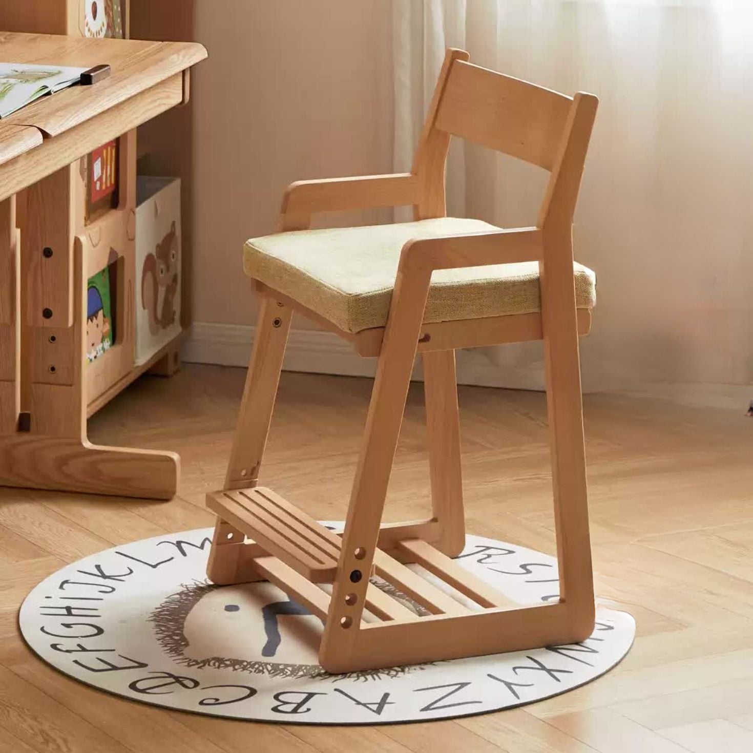 Solid Wood Lift Children's Chair - Beech & Oak Wooden High Chair for Kids - Perfect for Dining, Learning & Playtime at Home