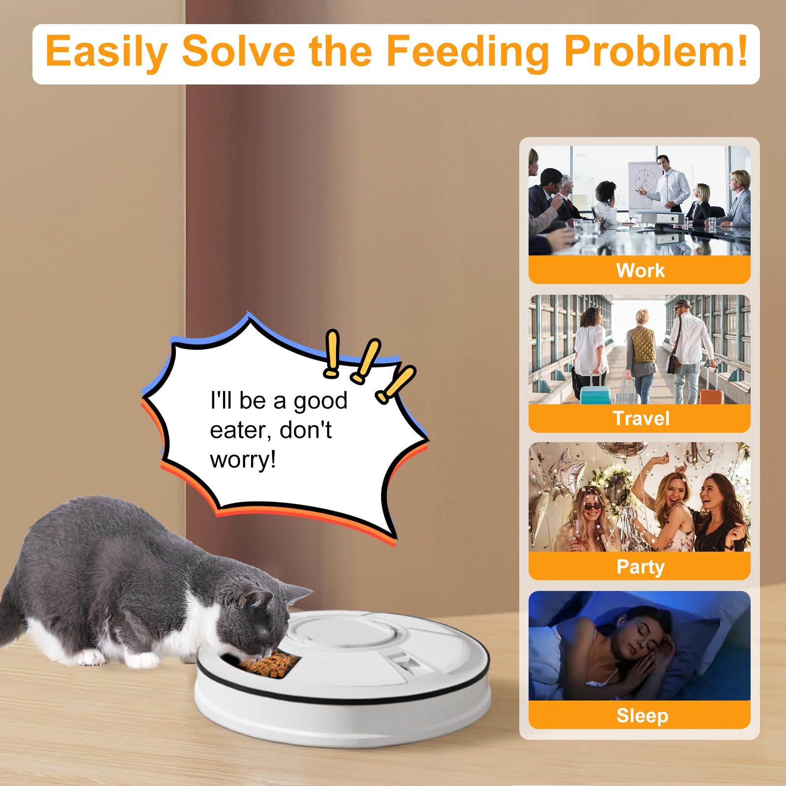 Automatic Cat Feeder for Wet & Dry Food - 6 Meal Programmable Pet Feeder with Timer, Easy to Clean - Smart Automatic Pet Feeder for Cats & Small Dogs (Black) - Perfect for Travel, Workdays & Multi-Pet Homes