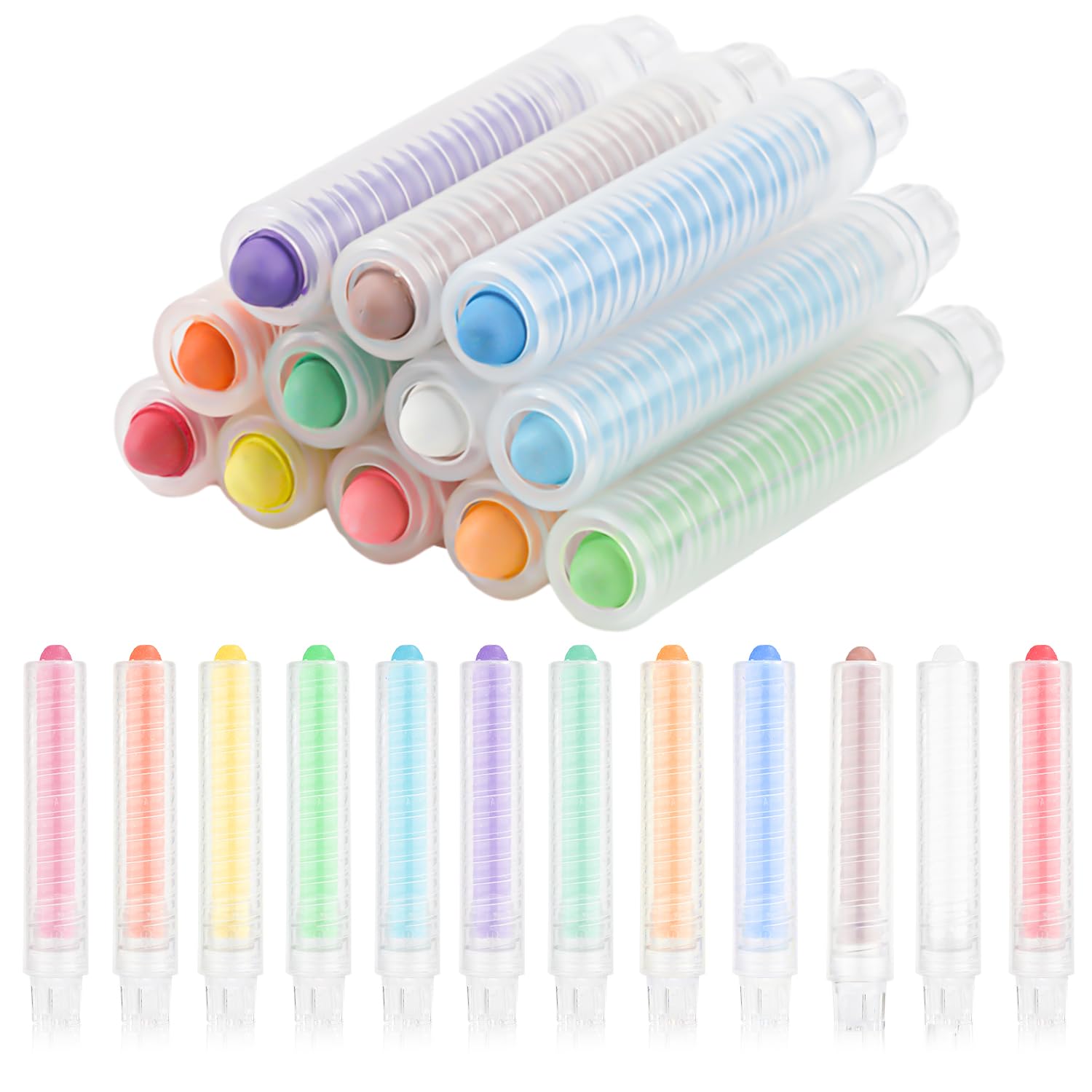 12-Piece Non-Toxic Dustless Chalk Set for Kids - Vibrant Colors with Ergonomic Holder - Safe Art Supplies for Blackboard Drawing & Writing (3.7x0.63 Inch) - Perfect for Classroom, Home Schooling & Creative Play
