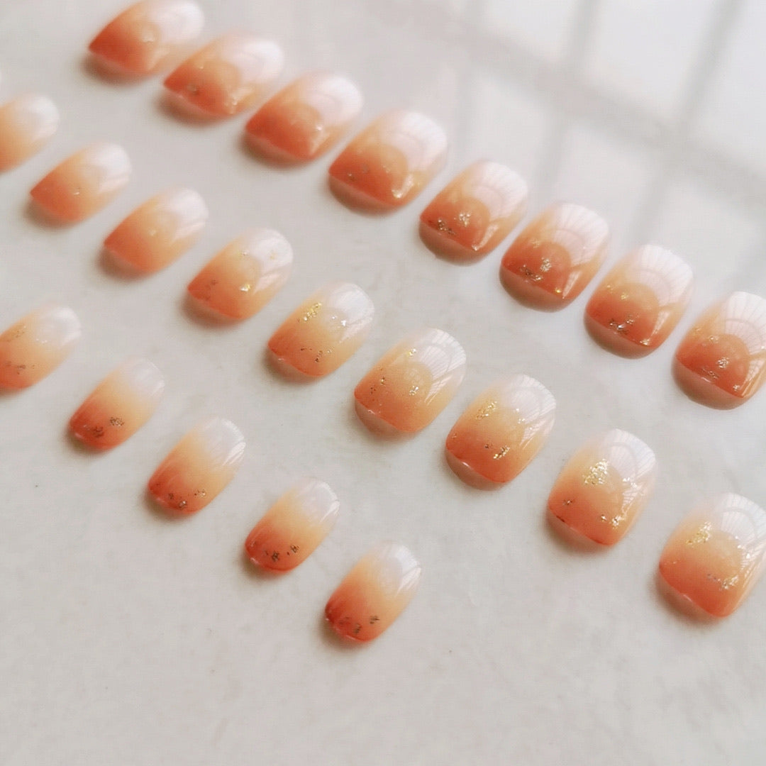 Elegant Pink Gradient French Fake Nails - Short Ellipse Shape Crystal Acrylic Nails for Women, Perfect for Parties, Weddings & Daily Wear