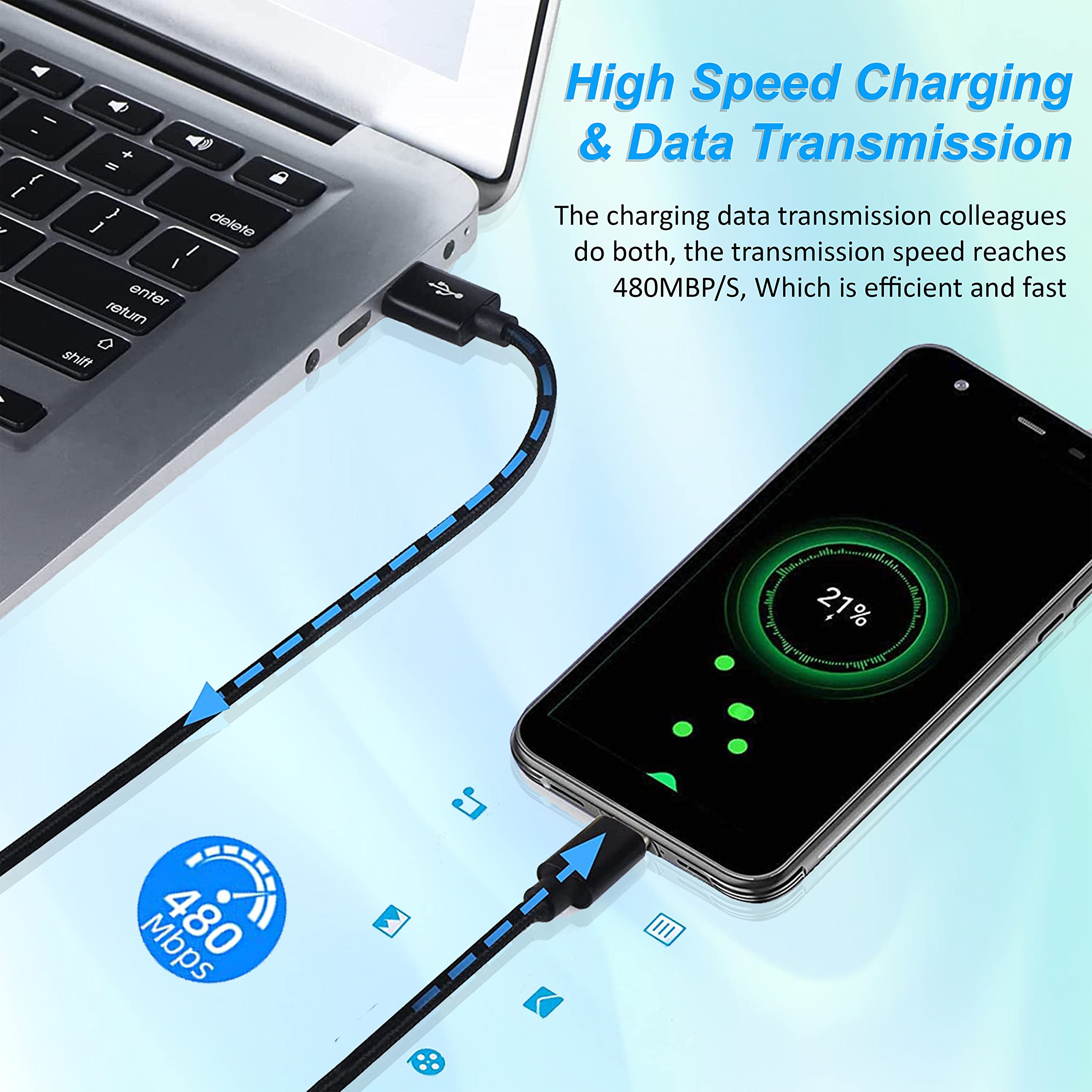Premium Nylon Braided Micro USB Cable - Fast Charging Android Charger Cord for Samsung Galaxy S7/S5/J3/J5/J7, Huawei, HTC, LG, Kindle, Nexus, Nokia (1M & 2M Pack) - Durable Charging Solution for Home, Office & Travel