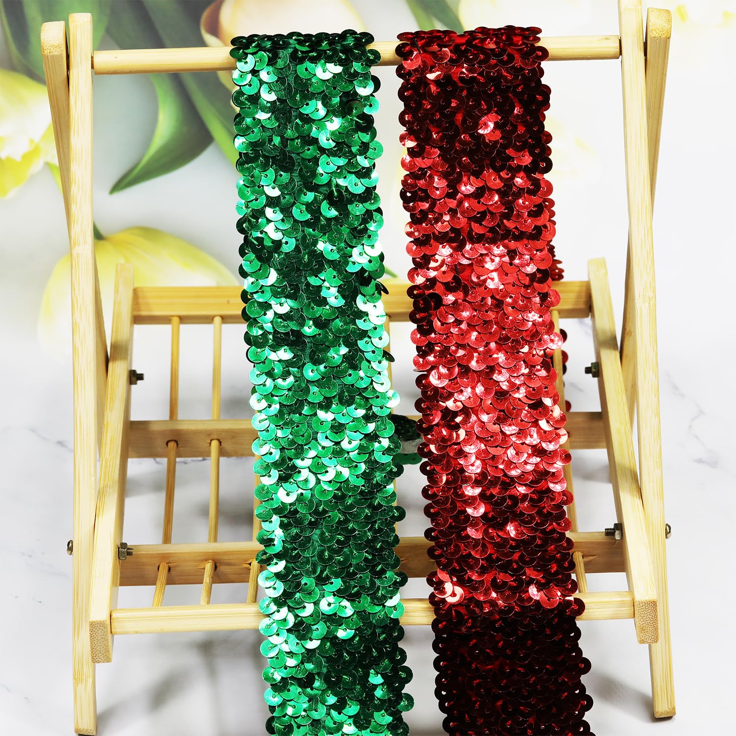 5 Yards Red Elastic Sequin Ribbon Trim - 1.9 Inch Wide for Sewing, Dressmaking, Dance Costumes & Headbands - Perfect for DIY Crafts, Party Decorations & Fashion Accessories