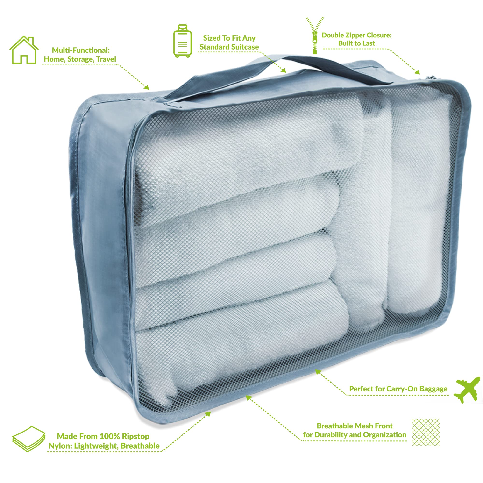 Rolling Nomad Multi-Purpose Packing Cubes - Lightweight & Expandable Mesh Travel Organizers with Compression Bags | Perfect for Suitcase Organization, Business Trips & Vacation Packing Essentials