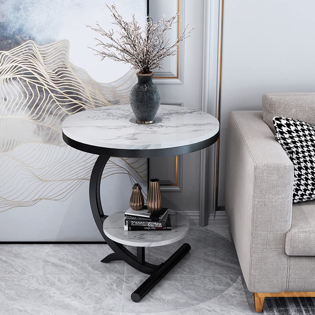 Luxury Marble 2-Tier Round Side Table - Modern End Table for Living Room, Bedroom, Hotel | Sofa Table, Nightstand, Coffee Table Accent Piece (Black & White) - Perfect for Small Spaces & Home Decor